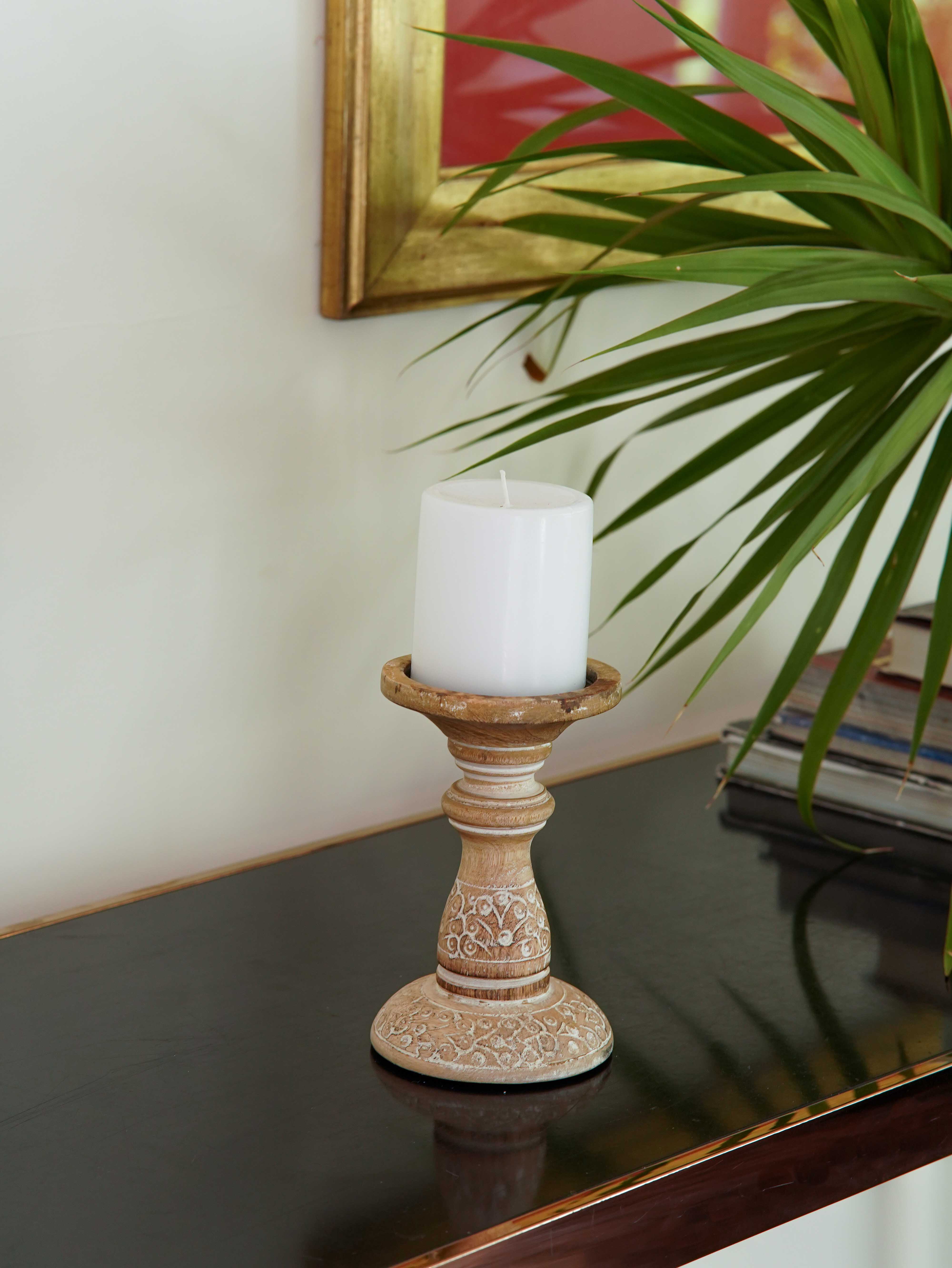 Mystique Pillar Candle Holder - White Wash