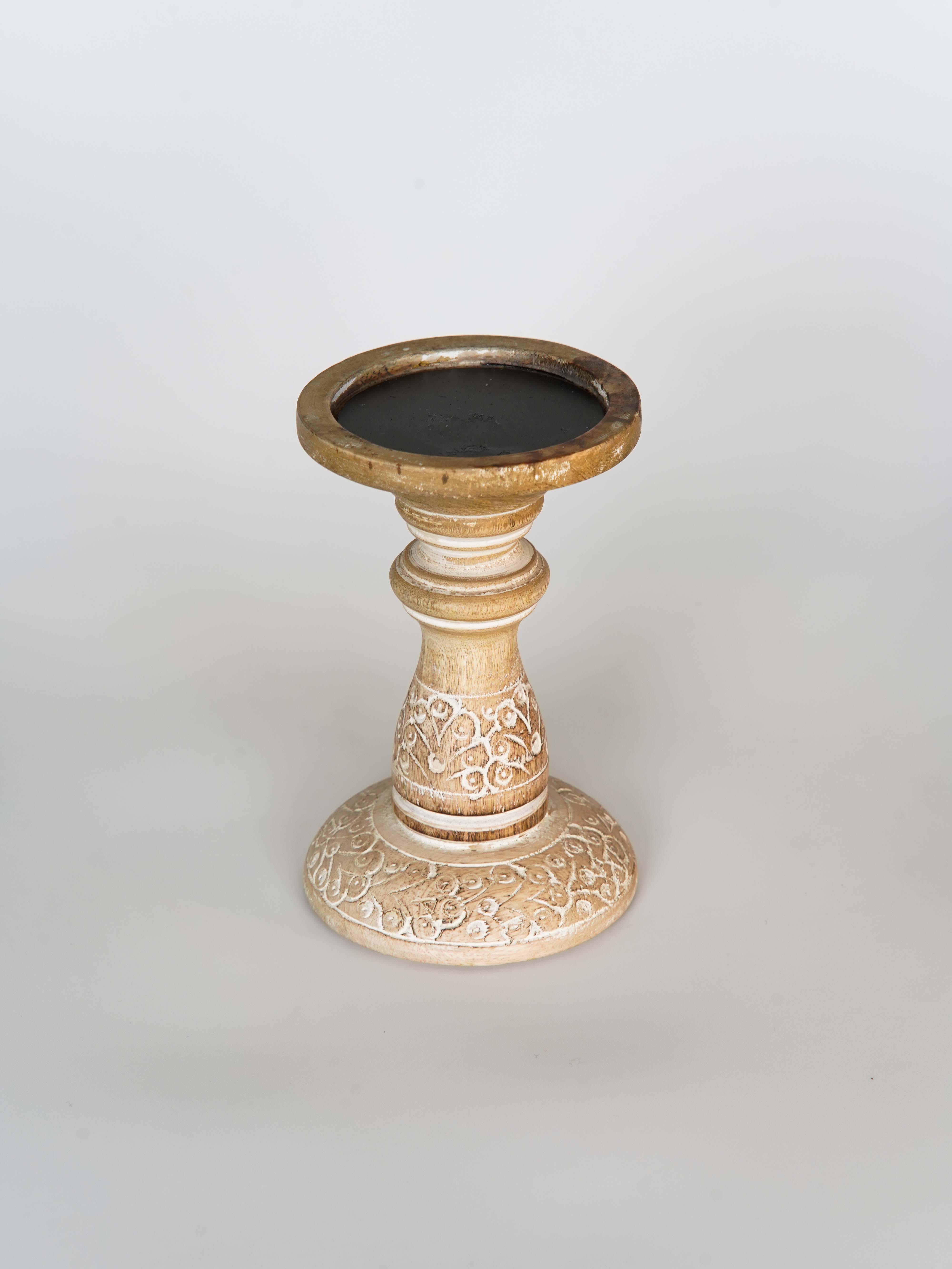 Mystique Pillar Candle Holder - White Wash
