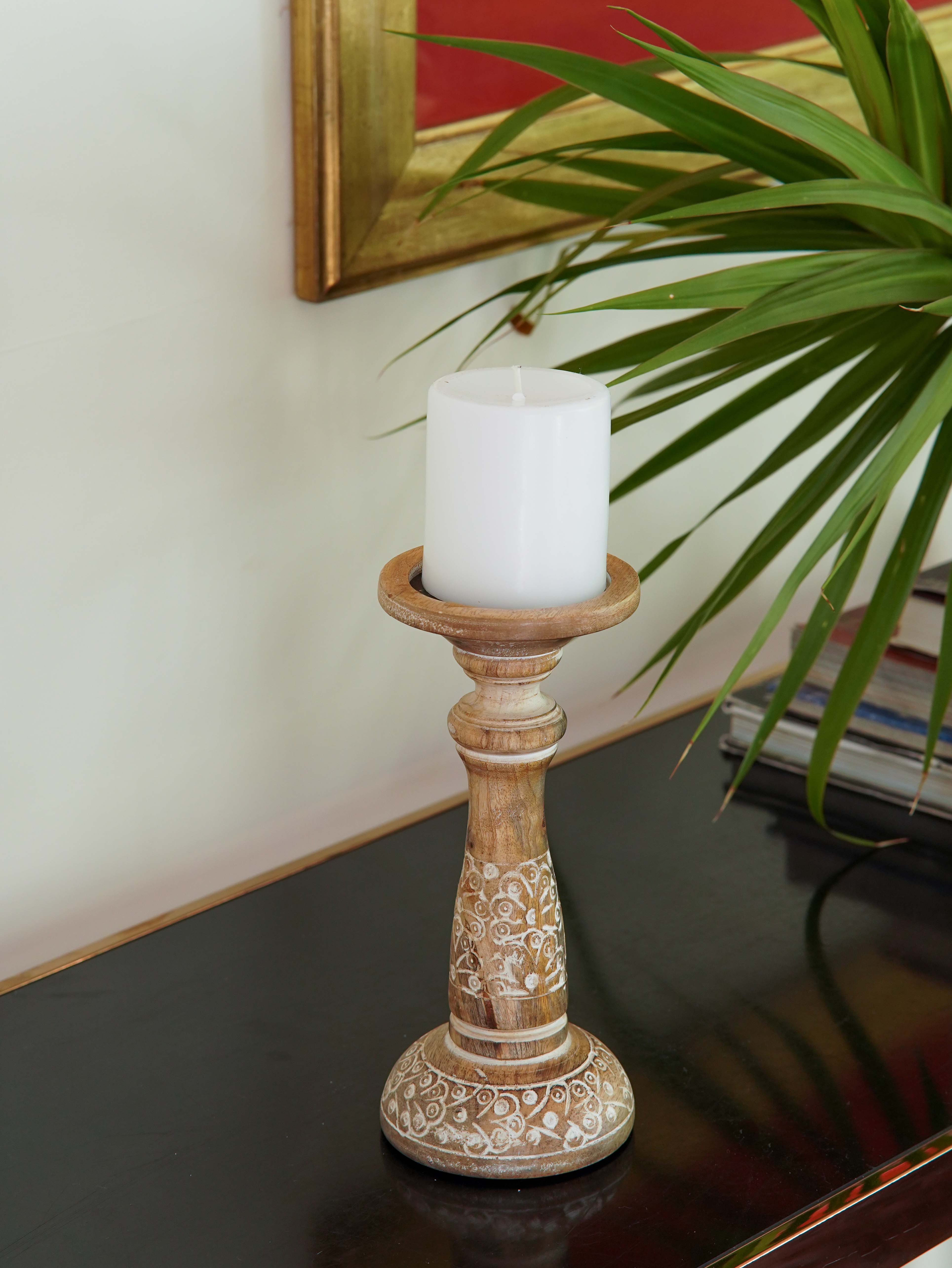 Mystique Pillar Candle Holder - White Wash