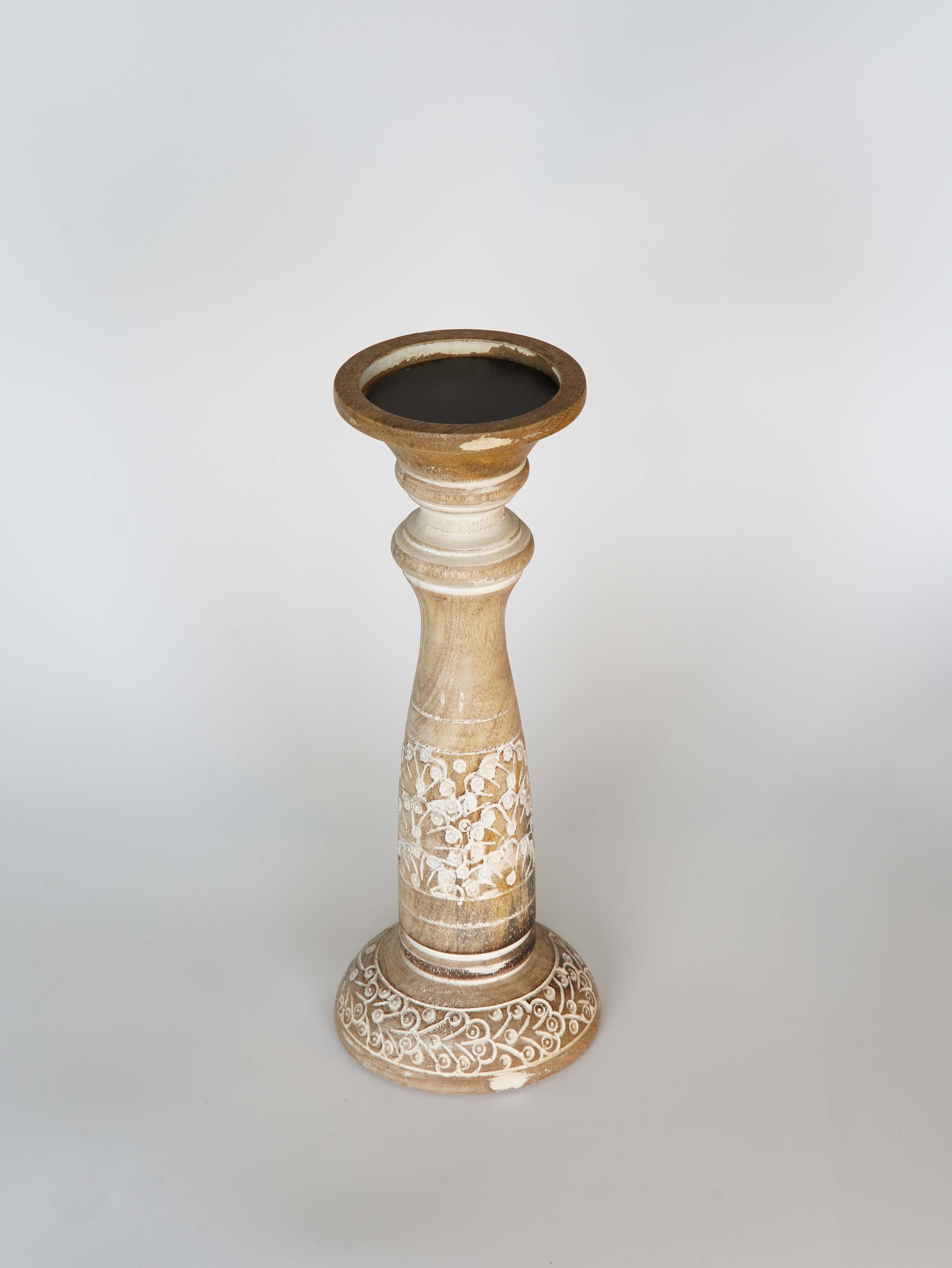 Mystique Pillar Candle Holder - White Wash