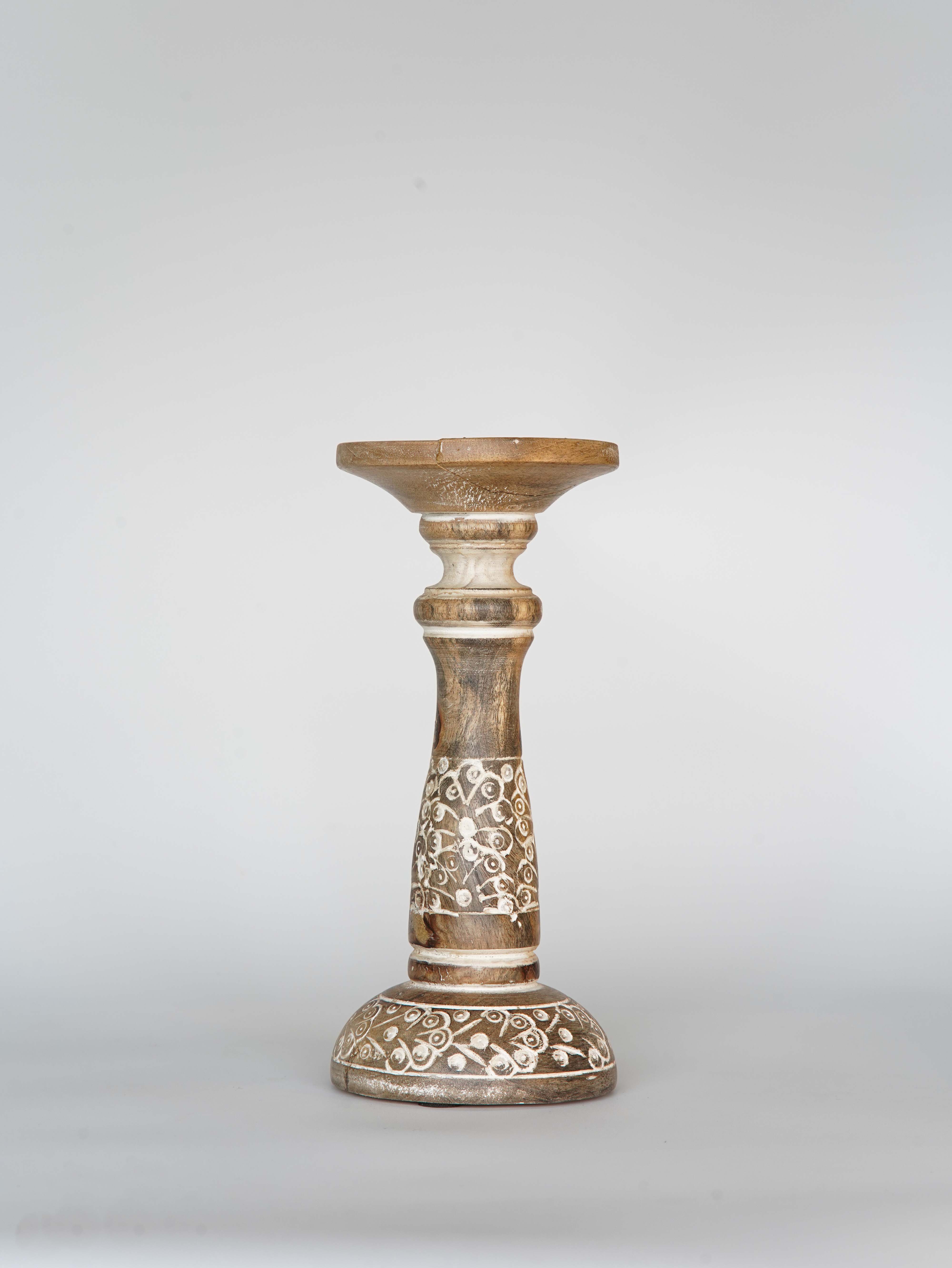 Mystique Pillar Candle Holder - White Wash