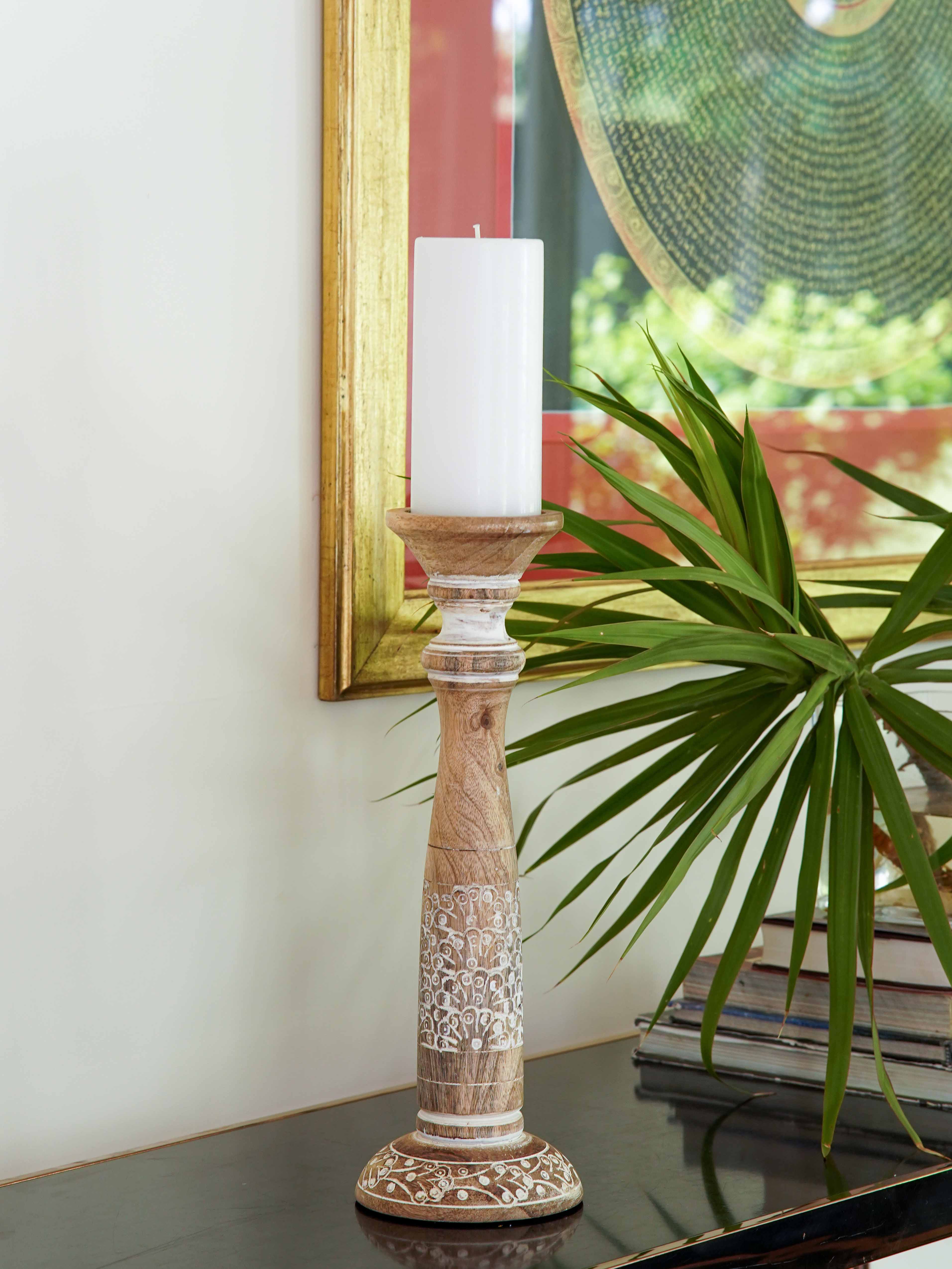 Mystique Pillar Candle Holder - White Wash