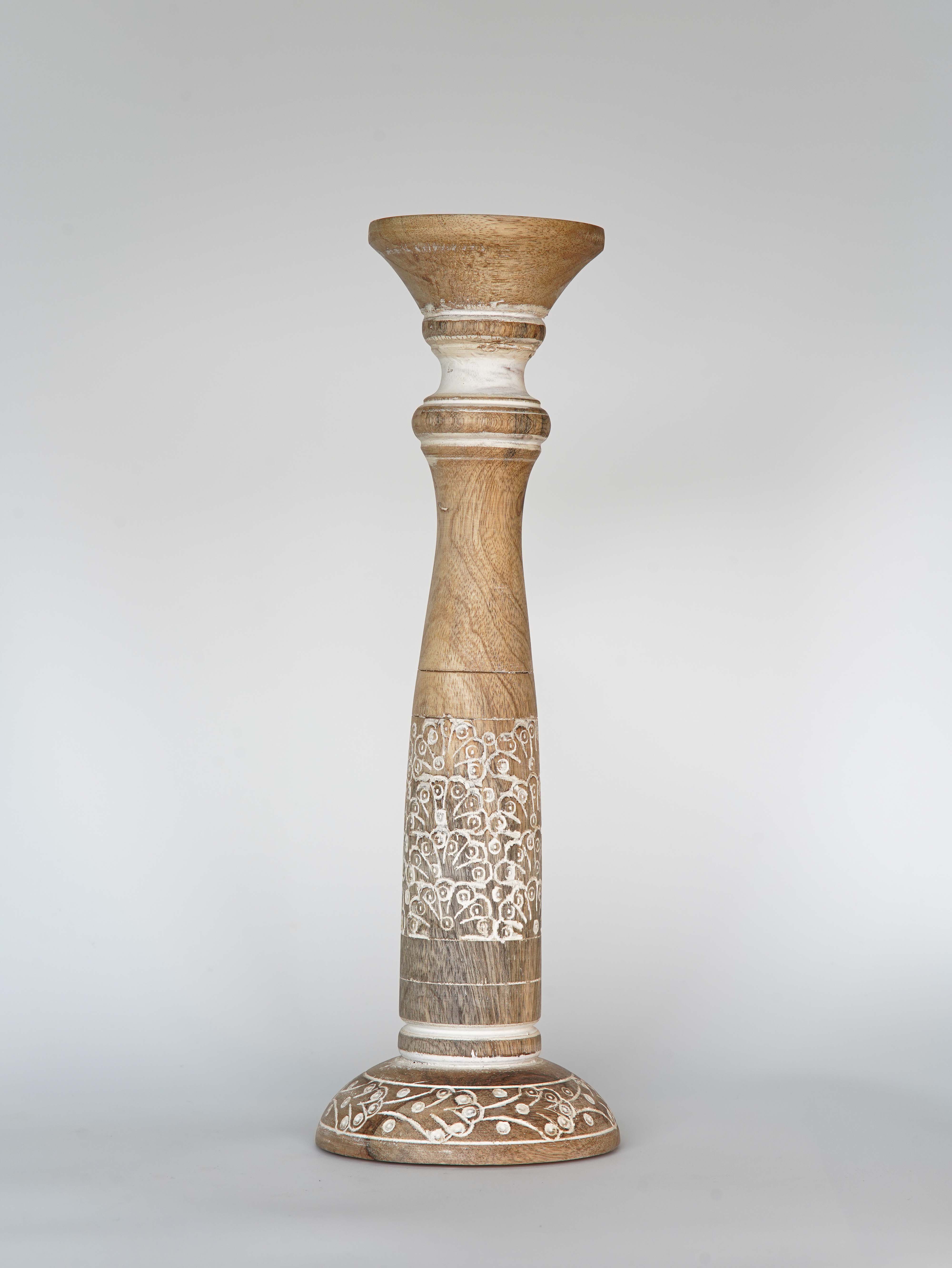 Mystique Pillar Candle Holder - White Wash