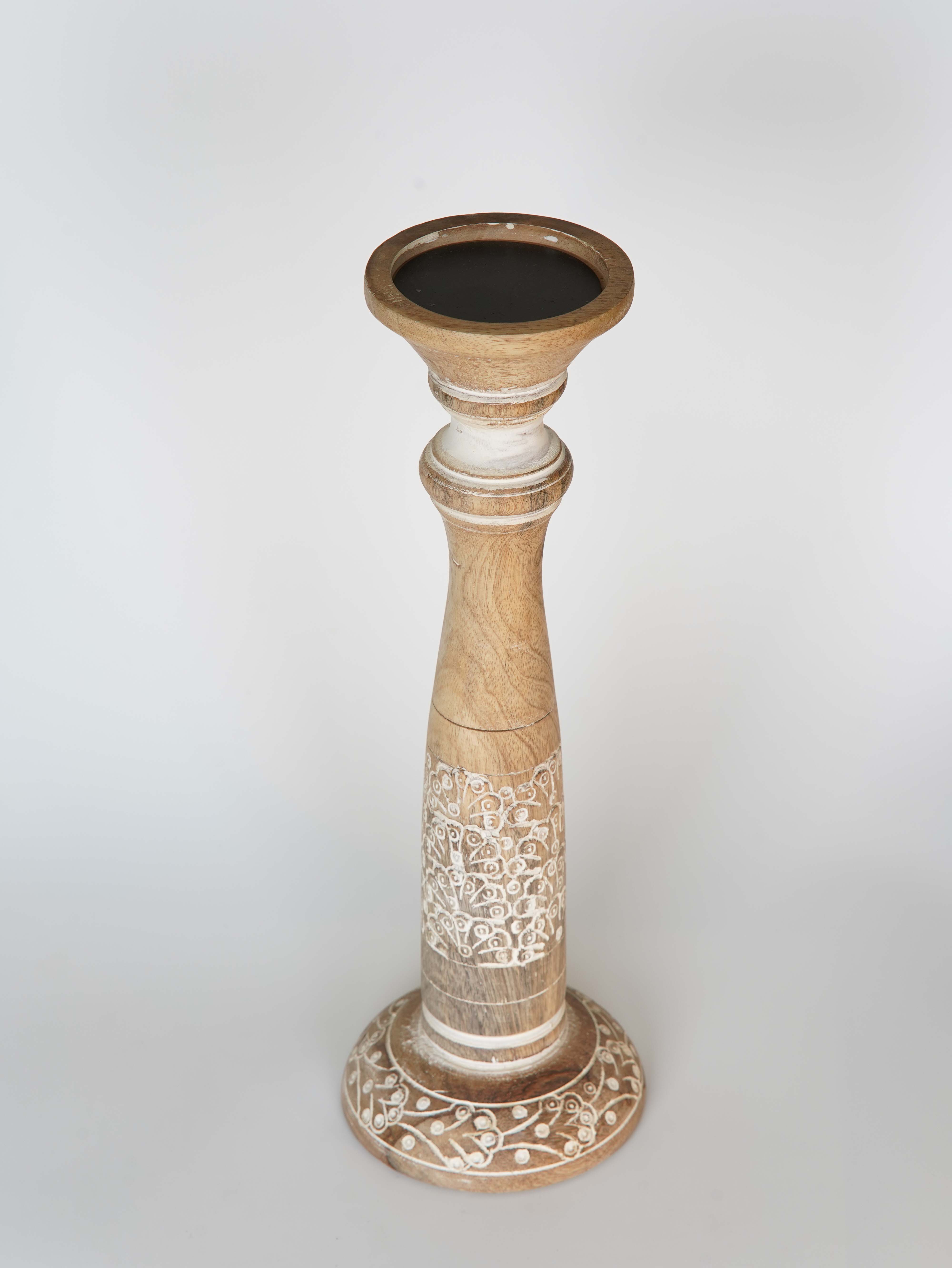 Mystique Pillar Candle Holder - White Wash