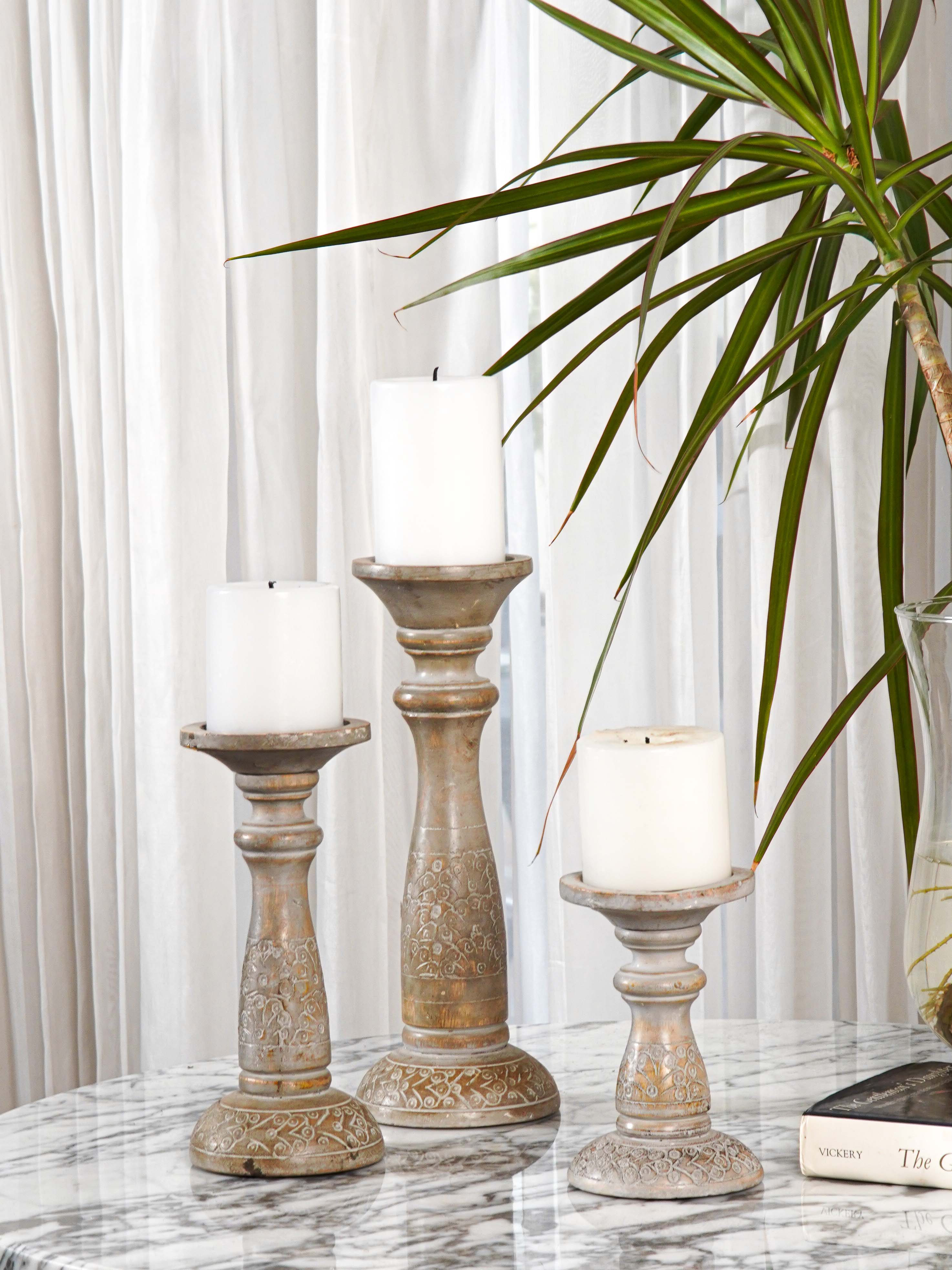 Mystique Pillar Candle Holder - Gray wash