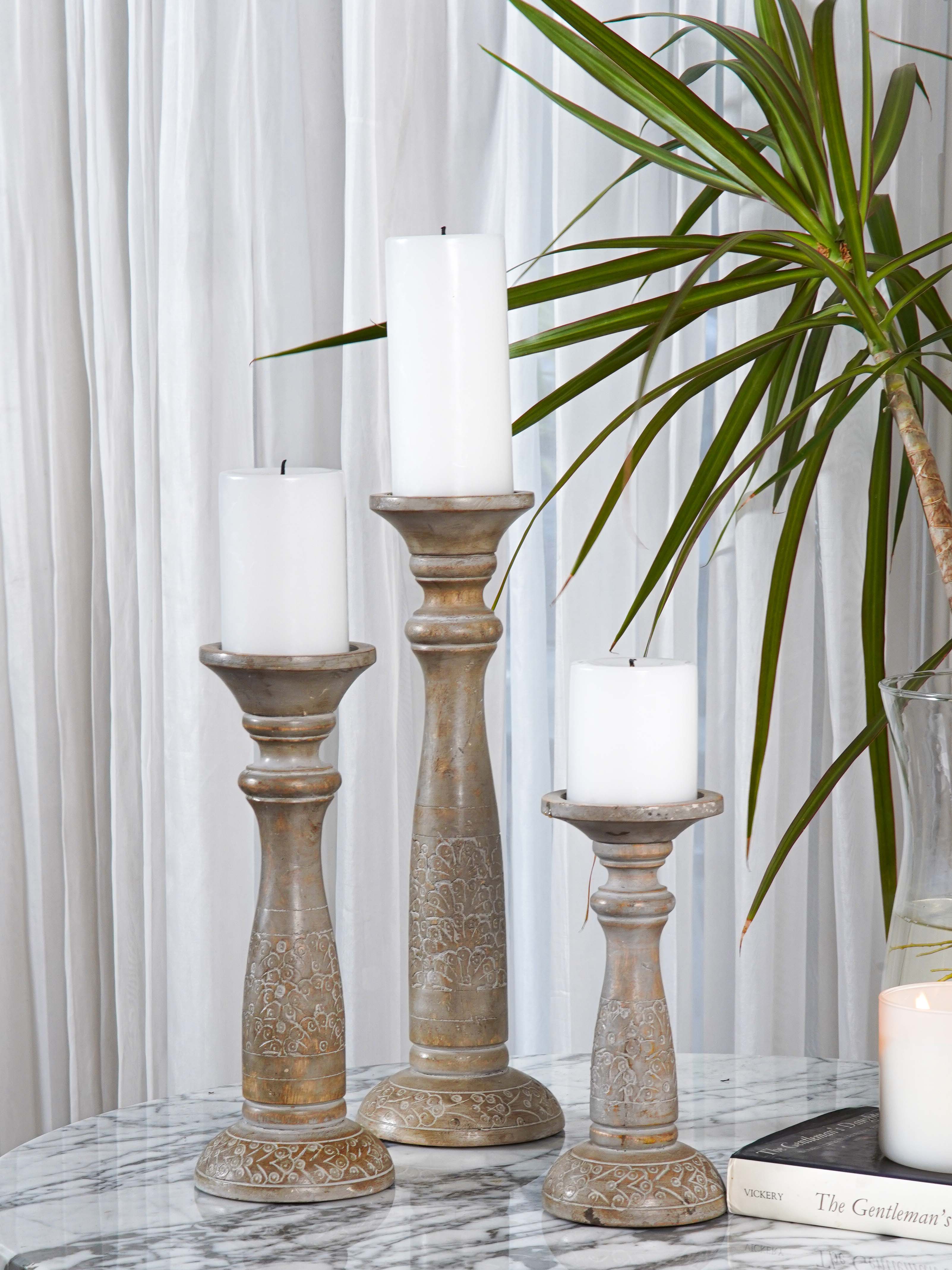 Mystique Pillar Candle Holder - Gray wash