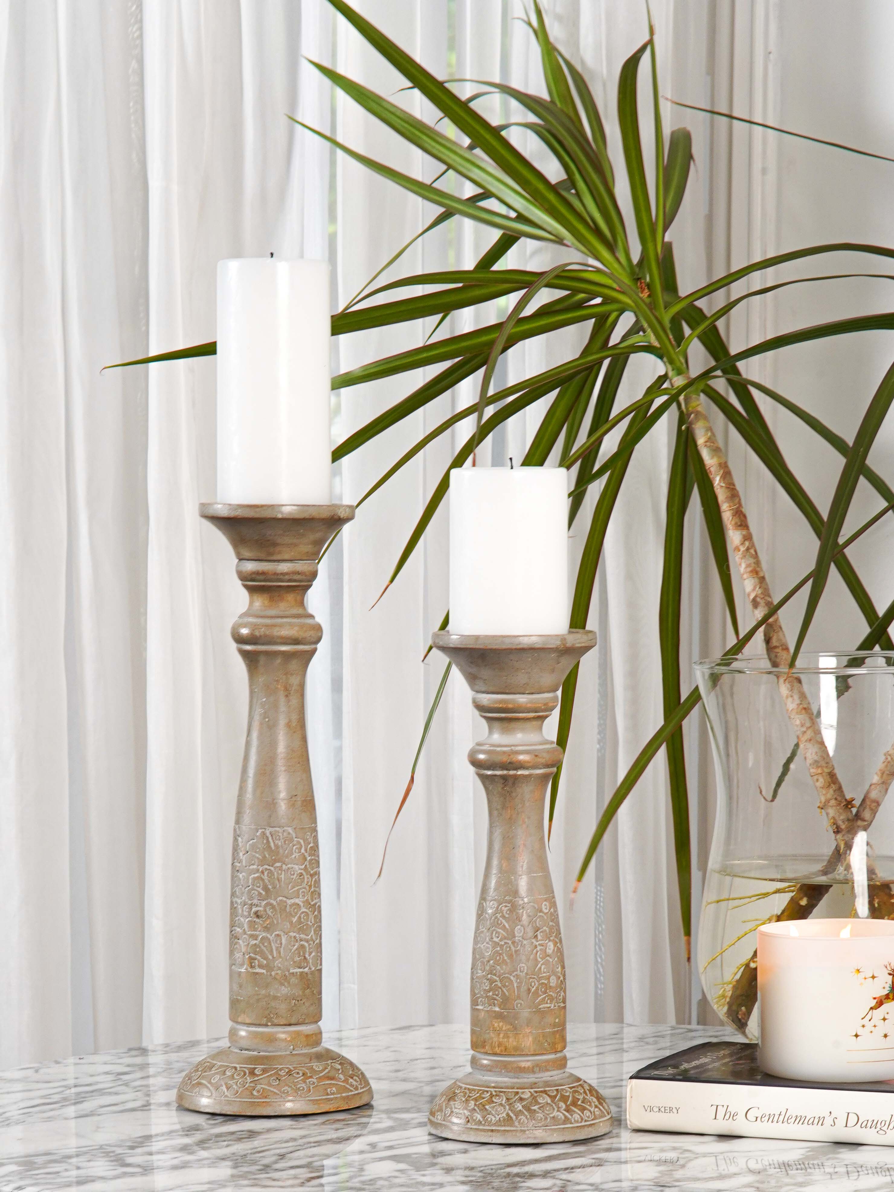 Mystique Pillar Candle Holder - Gray wash
