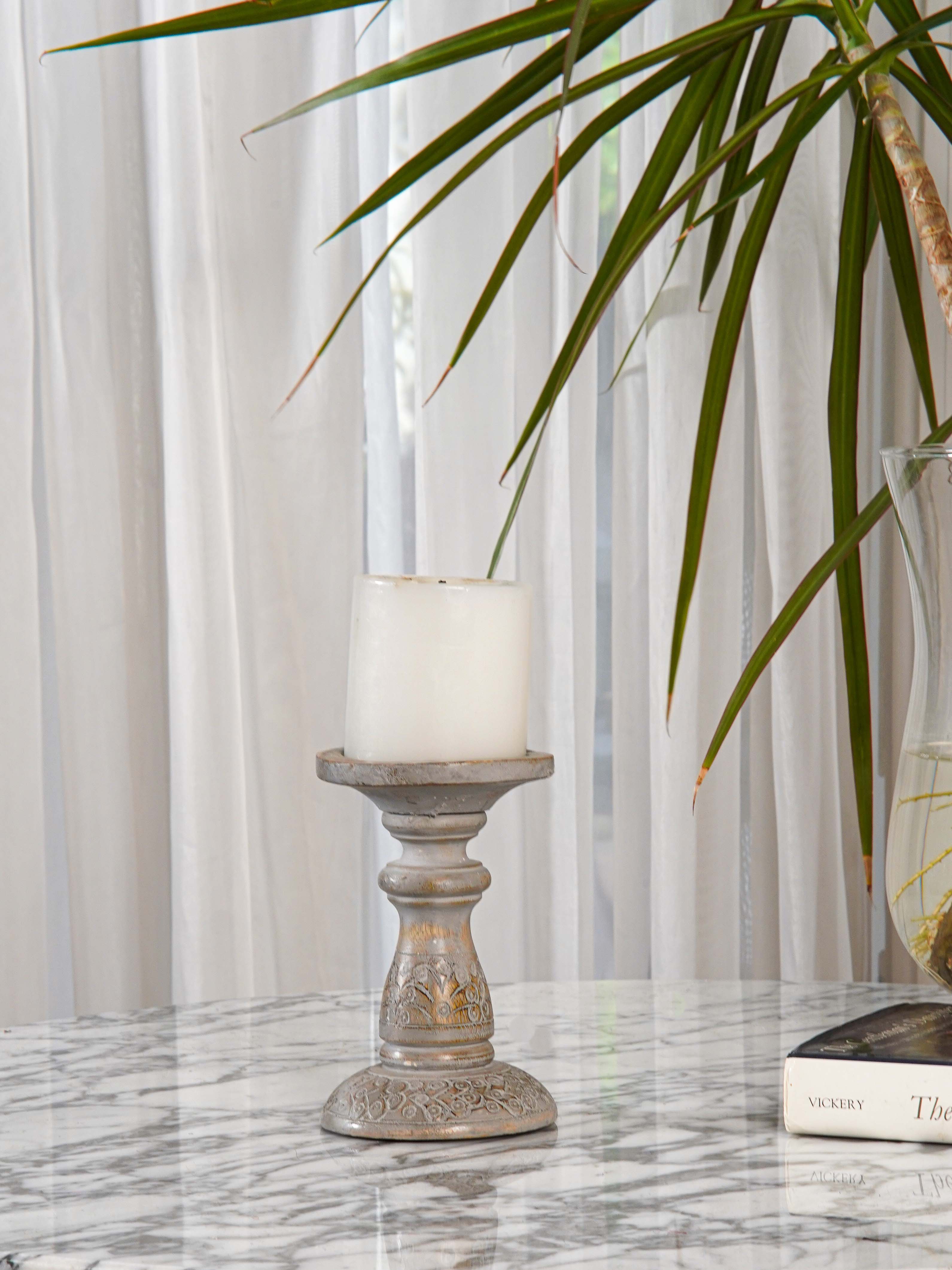 Mystique Pillar Candle Holder - Gray wash