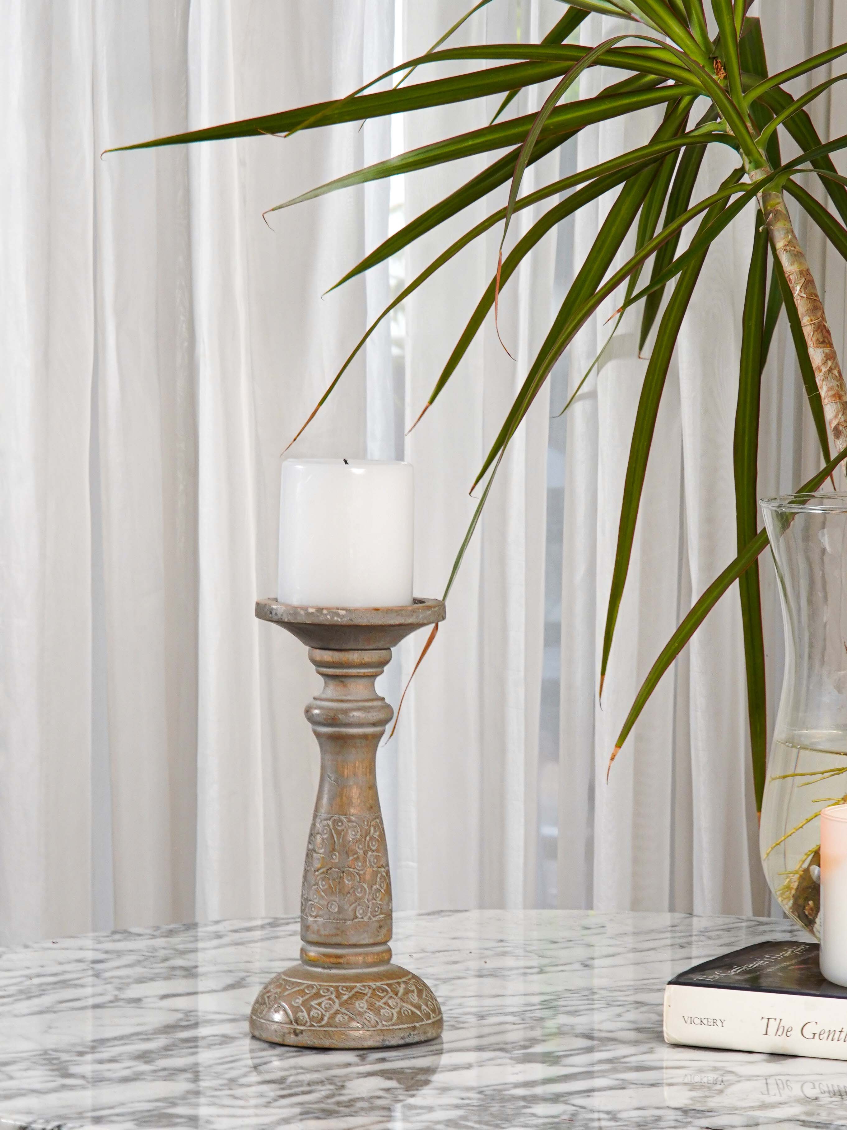 Mystique Pillar Candle Holder - Gray wash