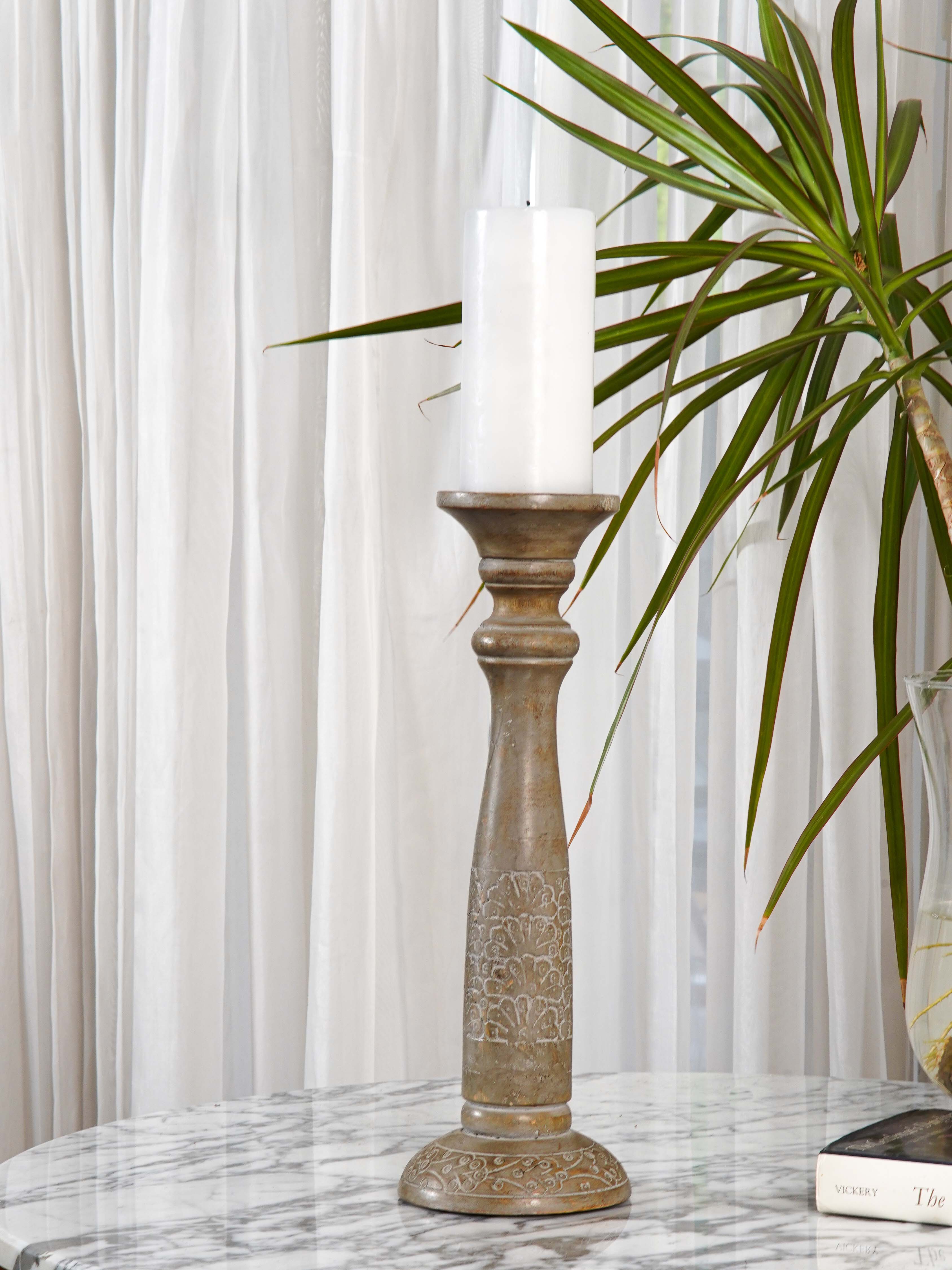 Mystique Pillar Candle Holder - Gray wash