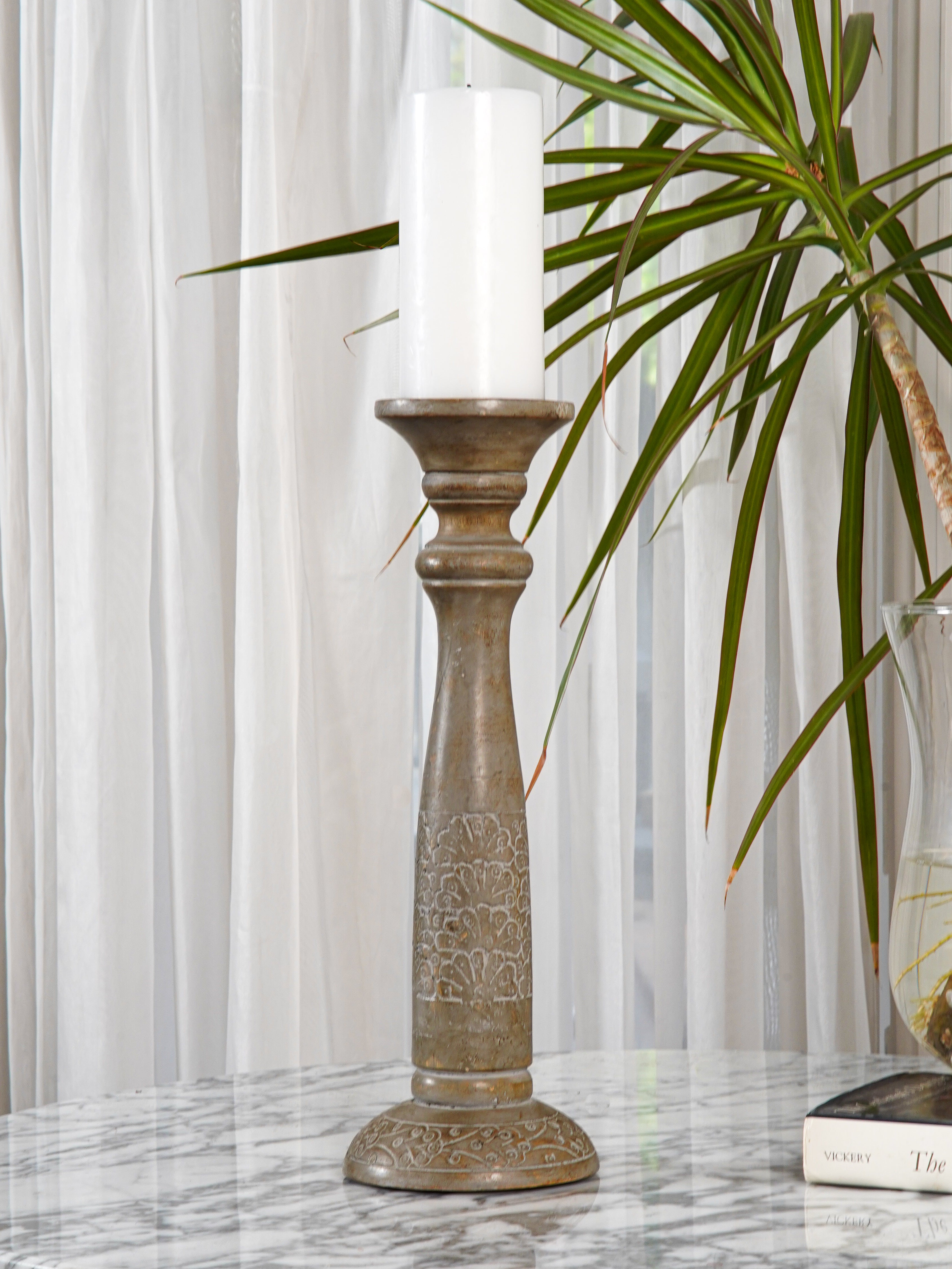 Mystique Pillar Candle Holder - Gray wash