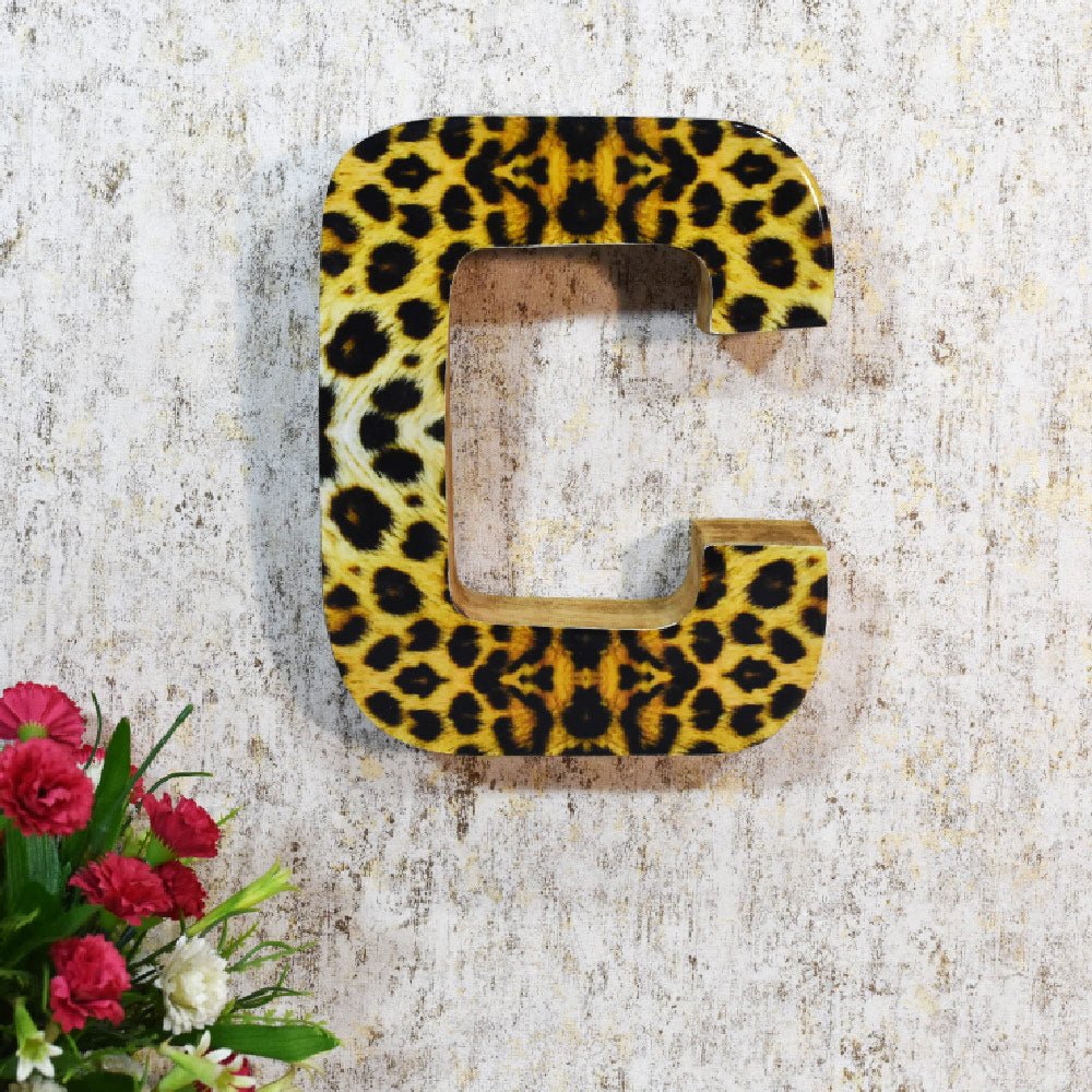 Wild Cheetah Print Mango Wood Letter Block - BBH HOMES LLC