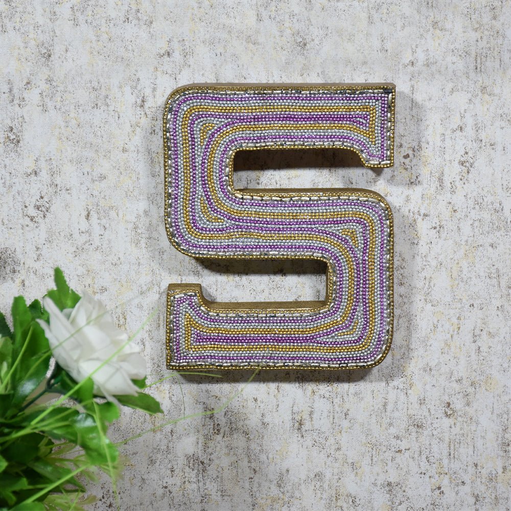 Zari Embellished Mango Wood Letter Blocks - BBH HOMES LLC