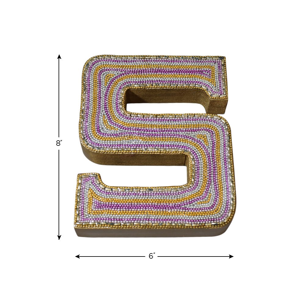 Zari Embellished Mango Wood Letter Blocks - BBH HOMES LLC