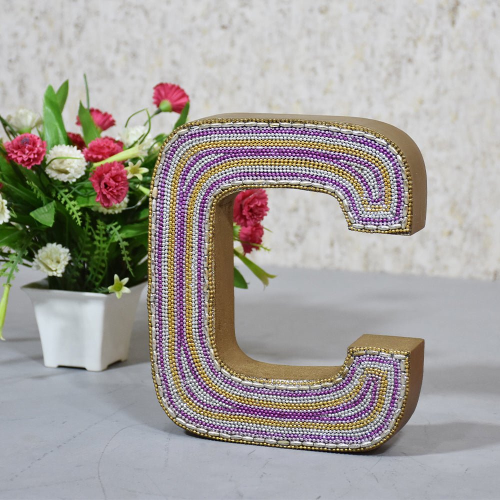 Zari Embellished Mango Wood Letter Blocks - BBH HOMES LLC