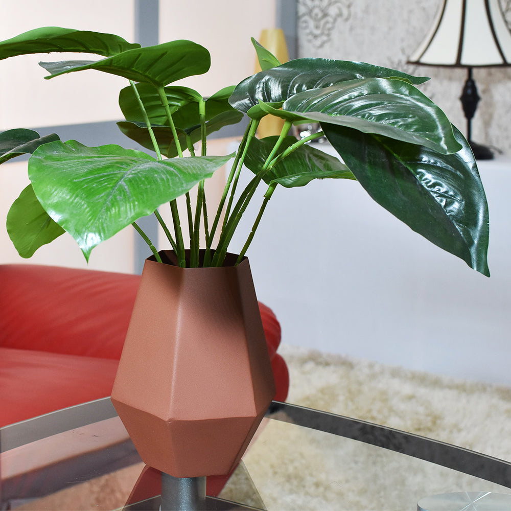 Eco-Friendly Handmade Iron Geometric Orange Vase For Indoor & Outdoor Use