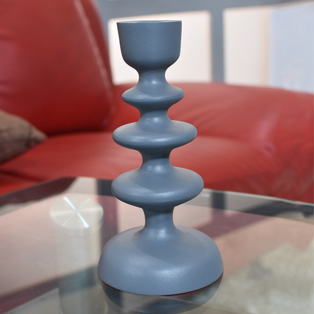 Handmade Aluminum Eco-friendly Geometric Gray Set Of One Pillar Candle Holder