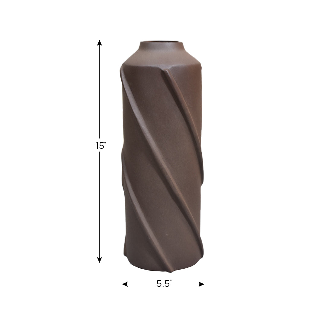 Eco-Friendly Handmade Aluminium Geometric Chocolate Cylinder Vase For Indoor & Outdoor Use