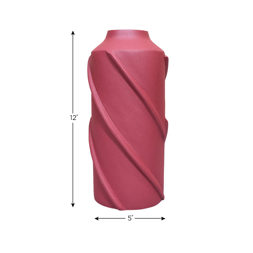 Eco-Friendly Handmade Aluminum Geometric Red Cylinder Vase For Indoor & Outdoor Use