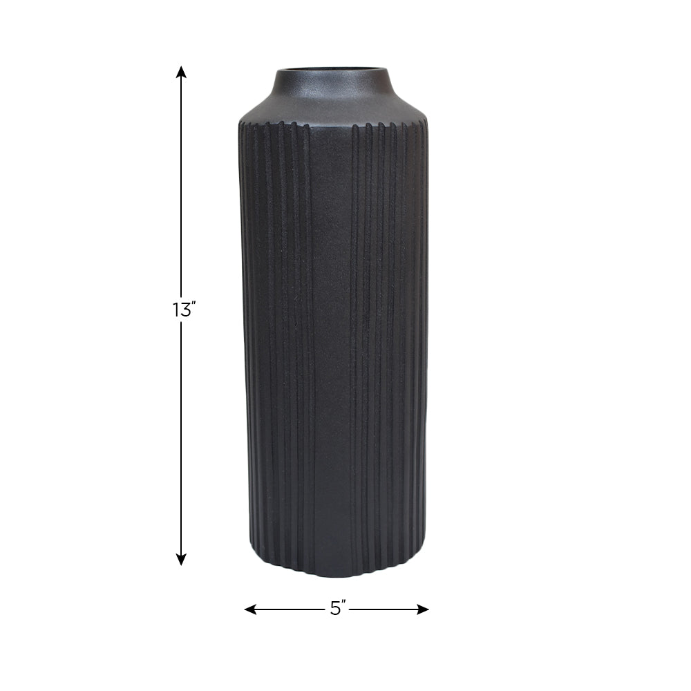 Eco-Friendly Handmade Aluminum Geometric Black Cylinder Vase For Indoor & Outdoor Use