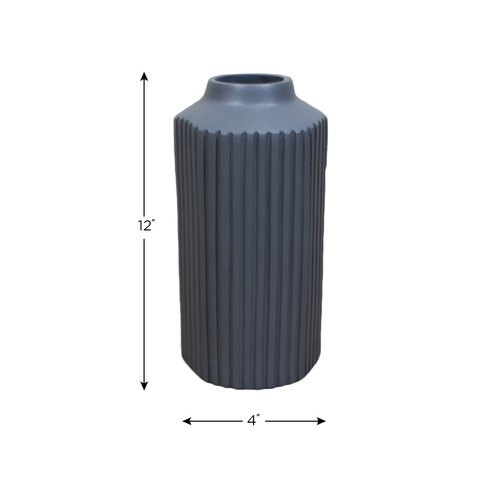 Eco-Friendly Handmade Aluminum Geometric Gray Cylinder Vase For Indoor & Outdoor Use