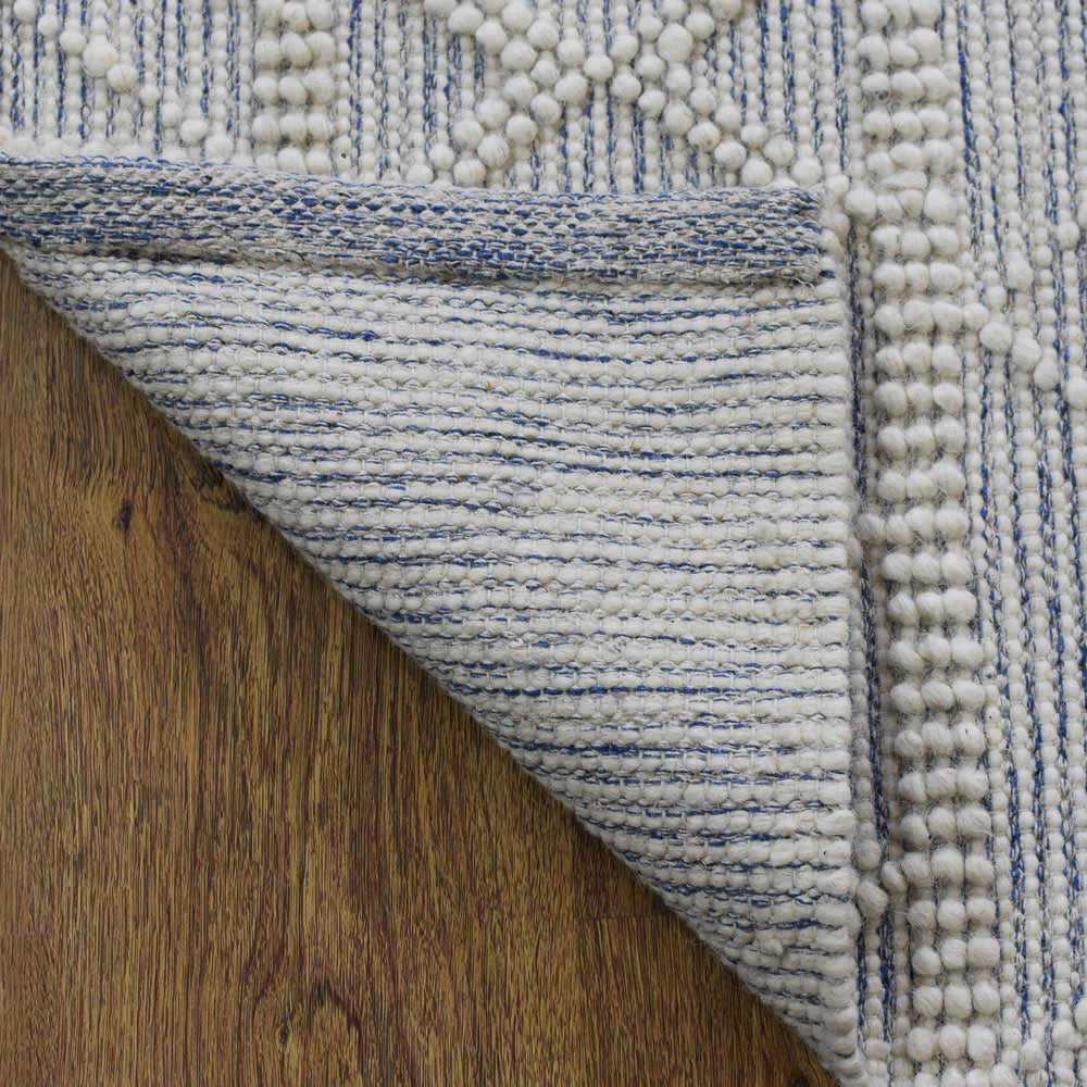 Atmos Hand Woven Flat Weave White & Blue Rug
