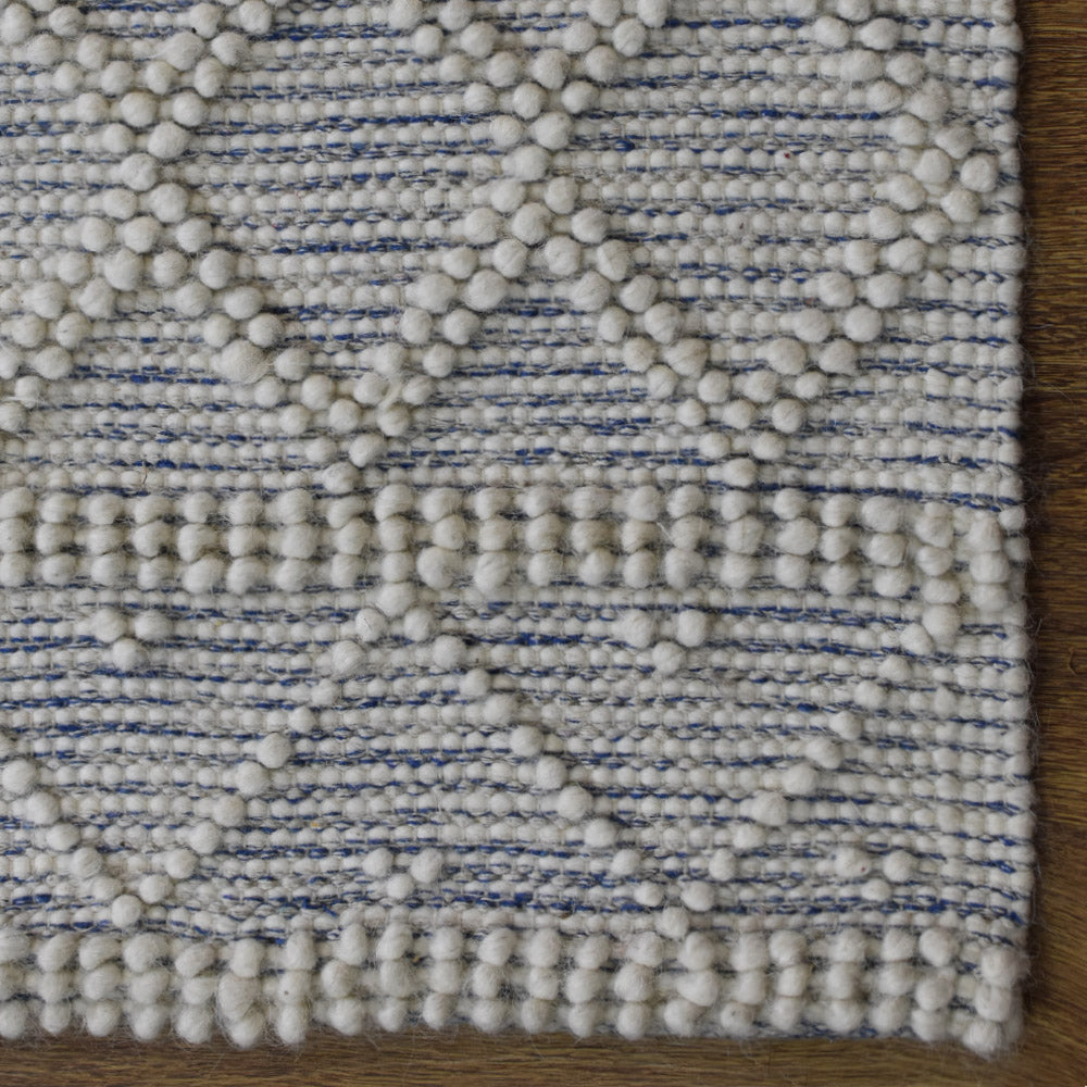 Atmos Hand Woven Flat Weave White & Blue Rug