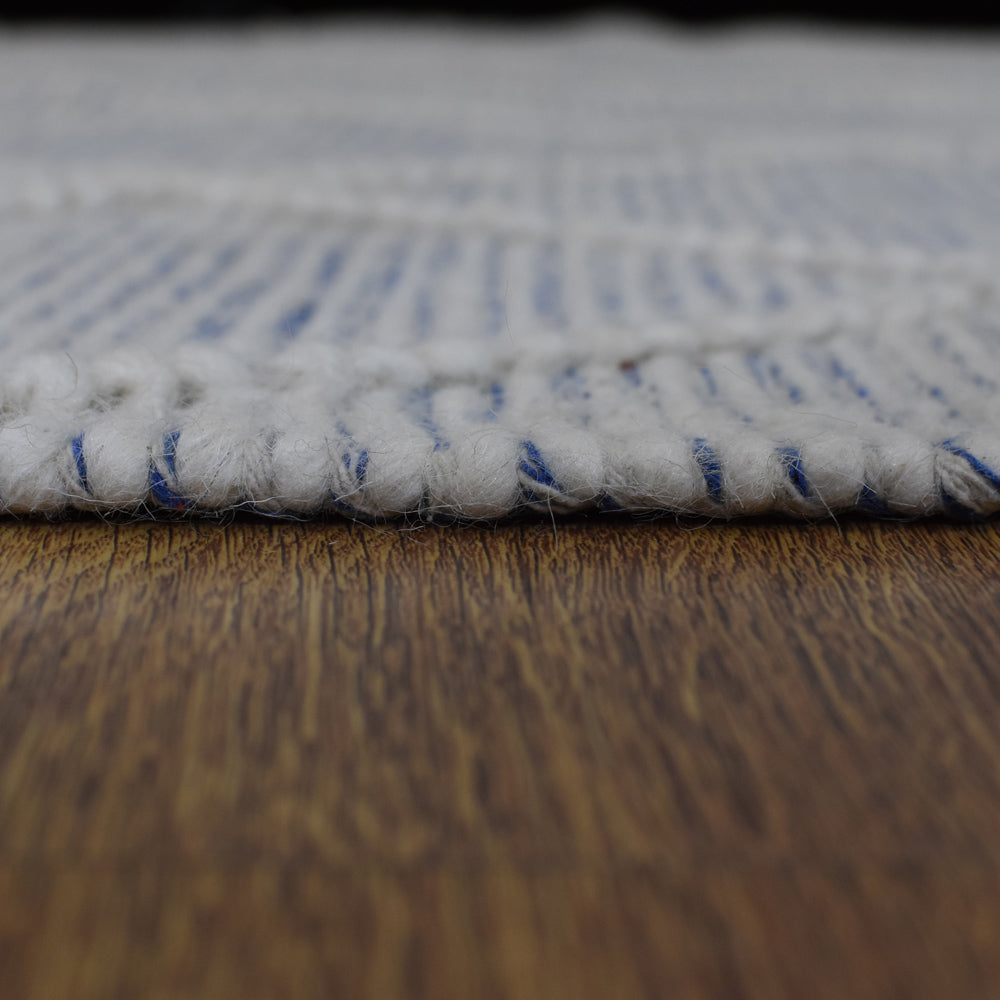 Atmos Hand Woven Flat Weave White & Blue Rug