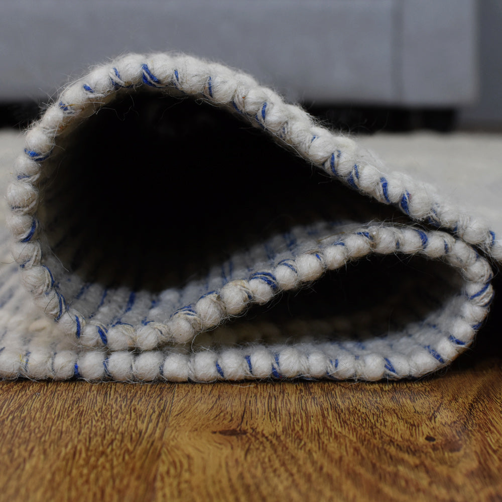 Atmos Hand Woven Flat Weave White & Blue Rug
