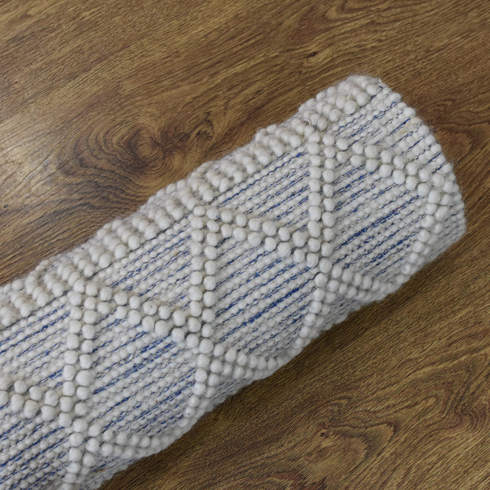 Atmos Hand Woven Flat Weave White & Blue Rug