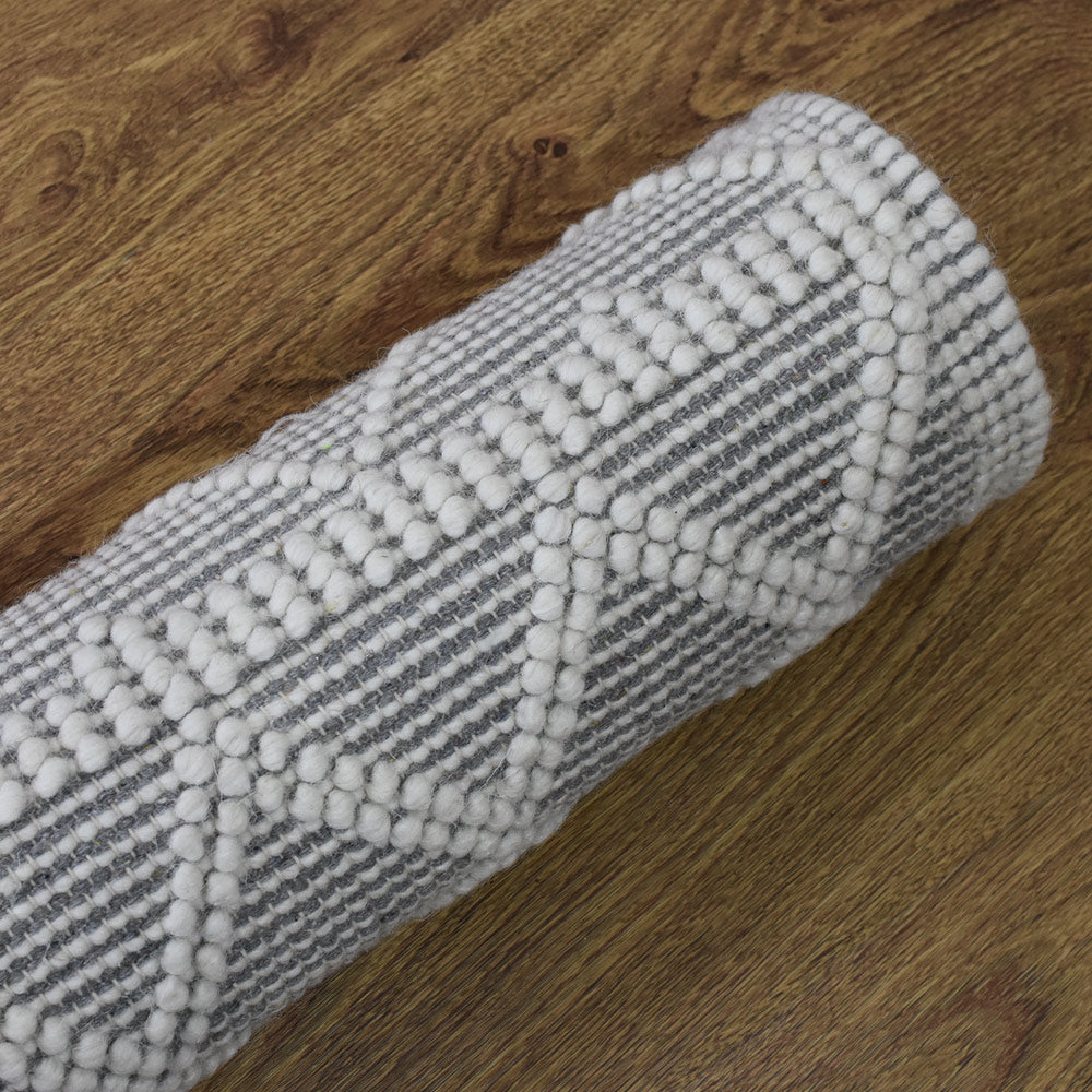 Atmos Hand Woven Flat Weave White & Gray Rug