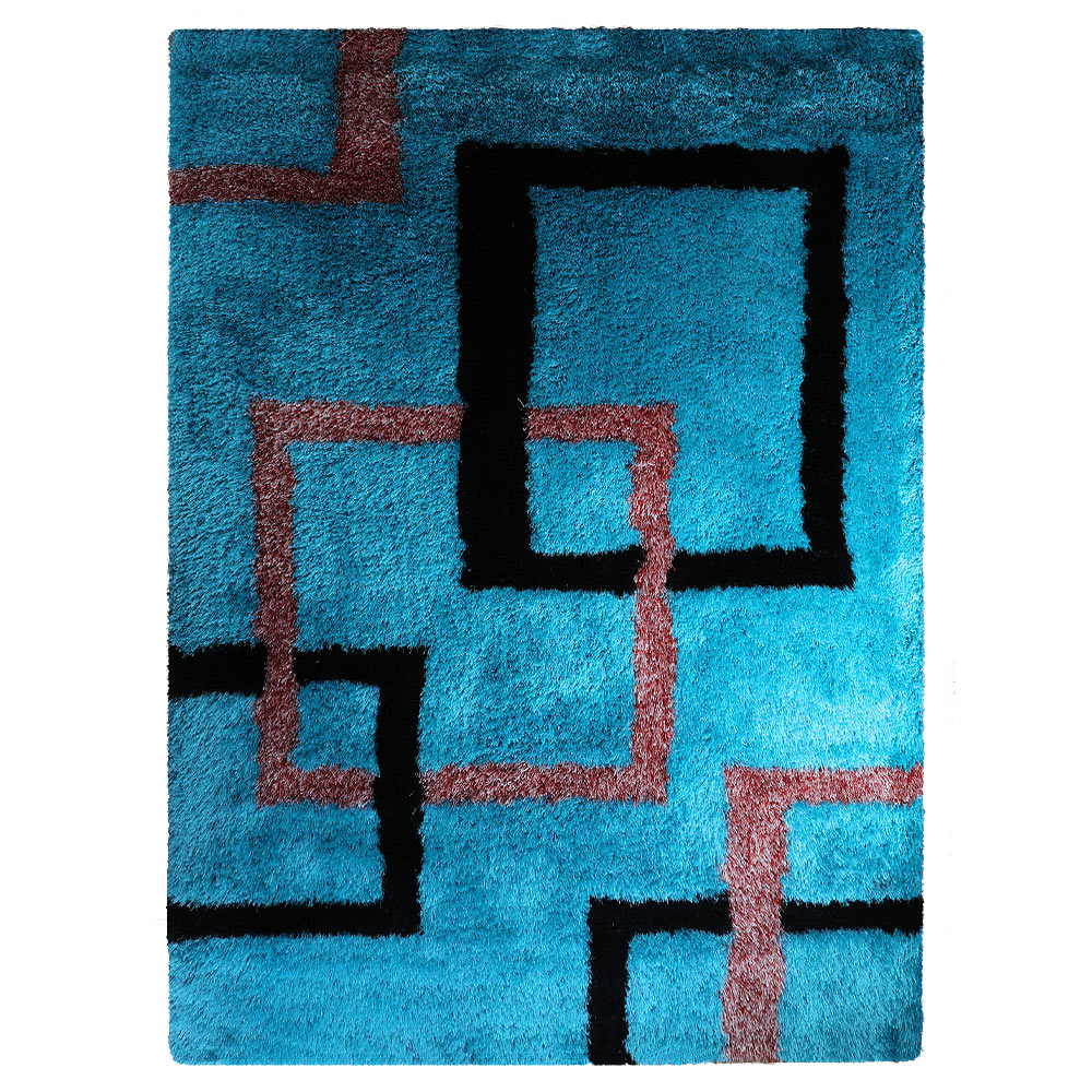Aqua Square Hand Tufted Shag Rug