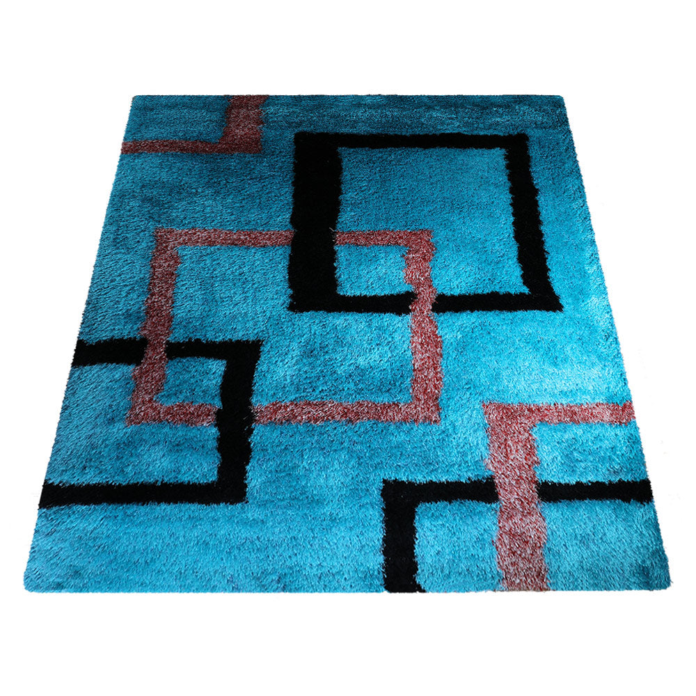Aqua Square Hand Tufted Shag Rug