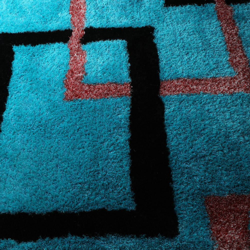 Aqua Square Hand Tufted Shag Rug