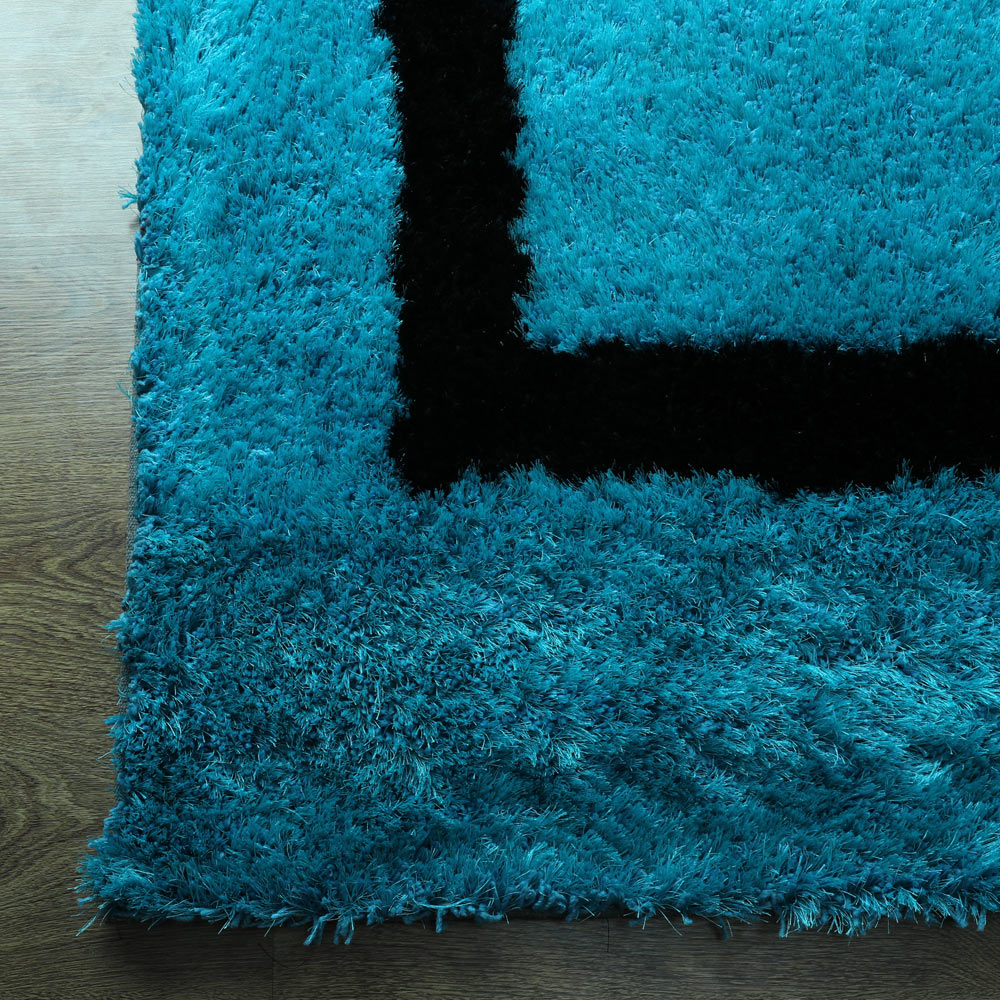 Aqua Square Hand Tufted Shag Rug