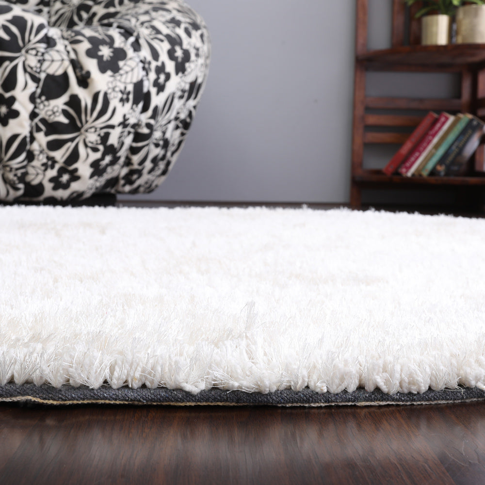 White Hand Tufted Shag Polyester Rug