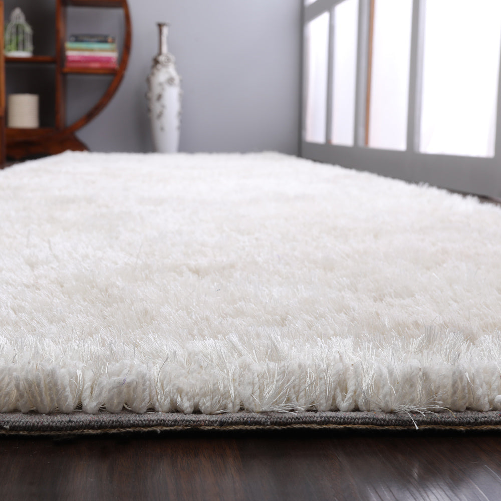 White Hand Tufted Shag Polyester Rug