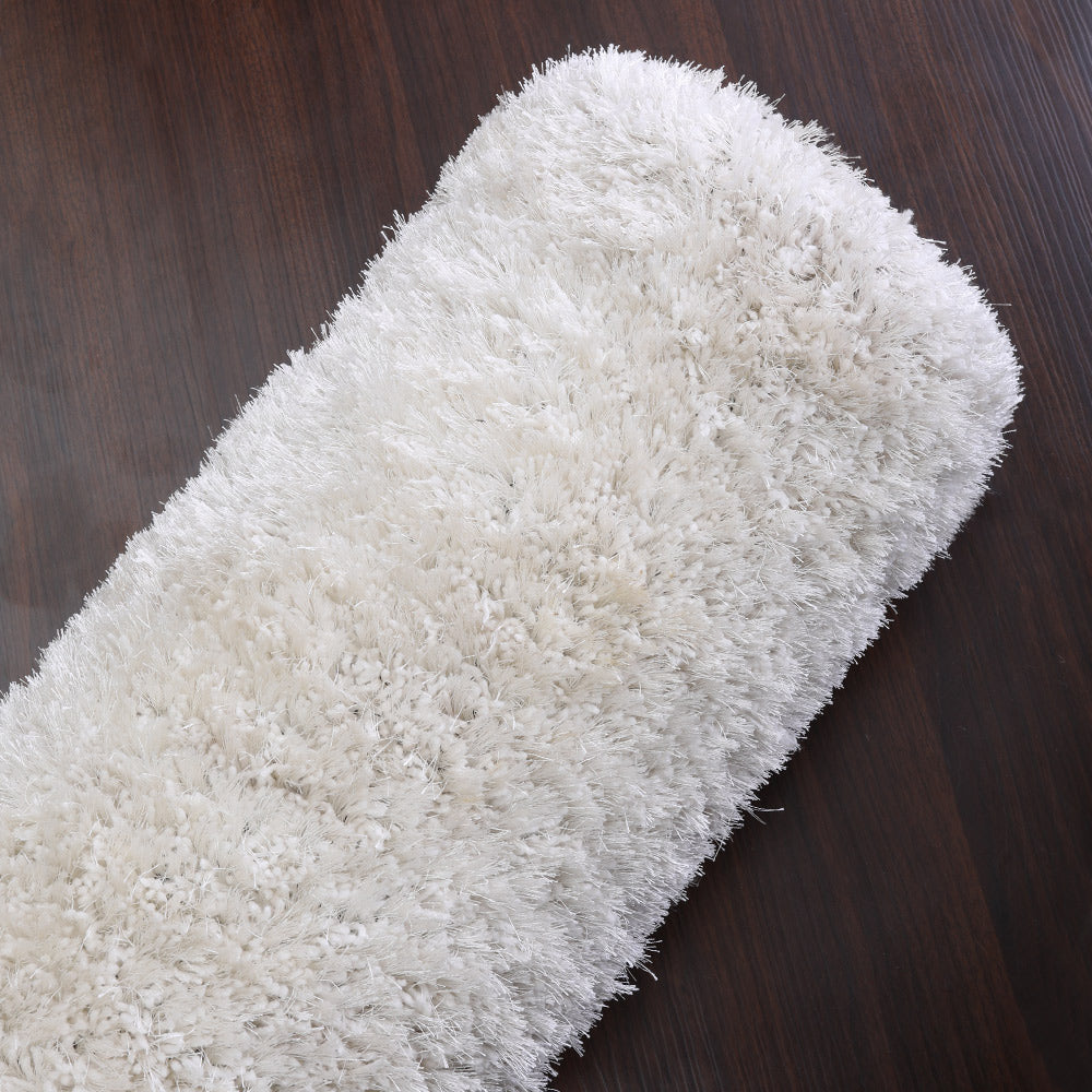 White Hand Tufted Shag Polyester Rug