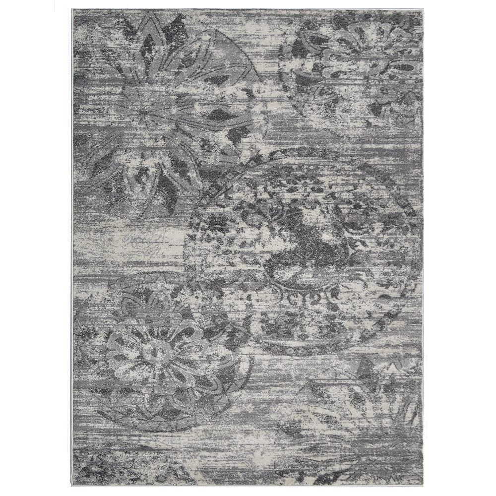 Medallion Silver Machine Woven Polypropylene Rug