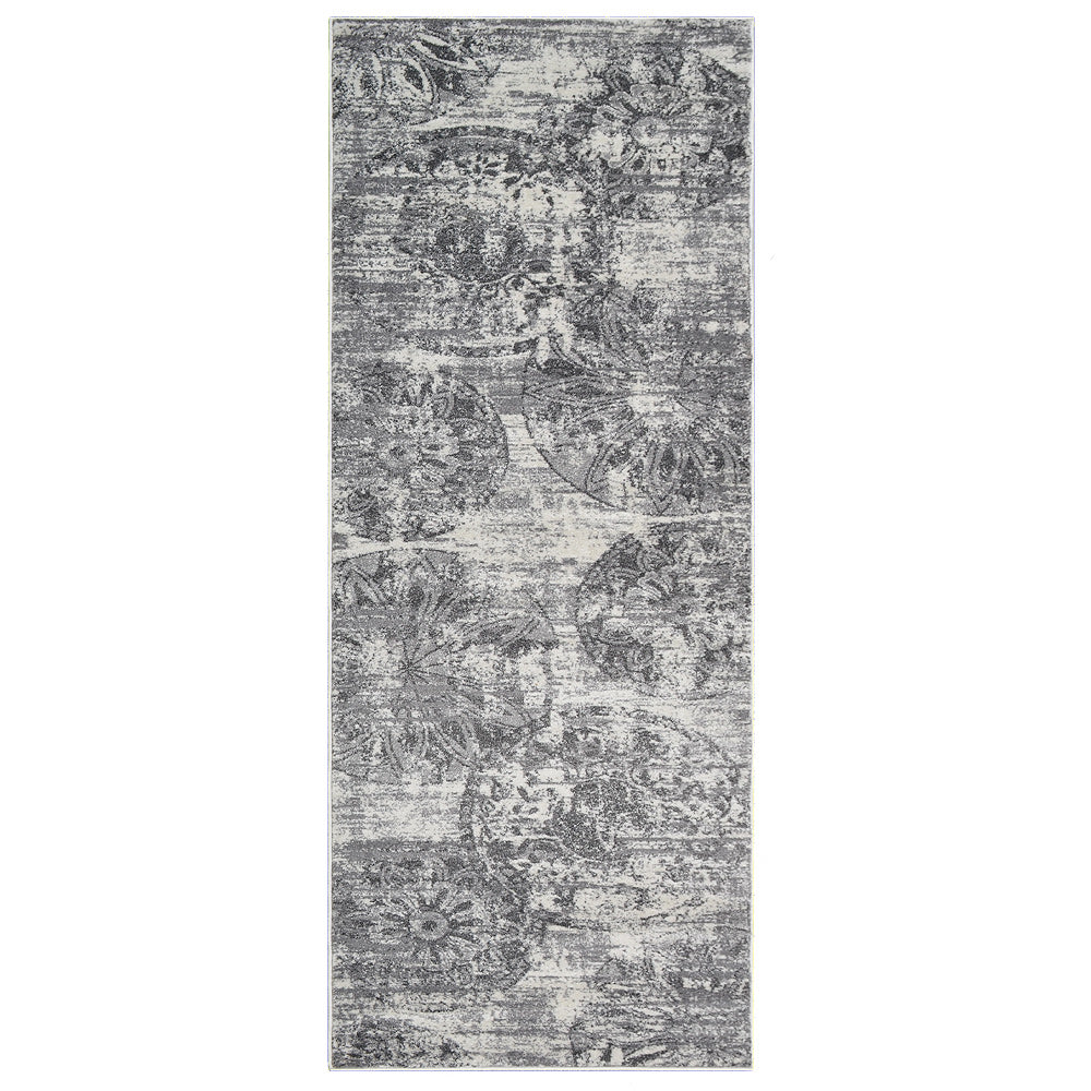 Medallion Silver Machine Woven Polypropylene Rug
