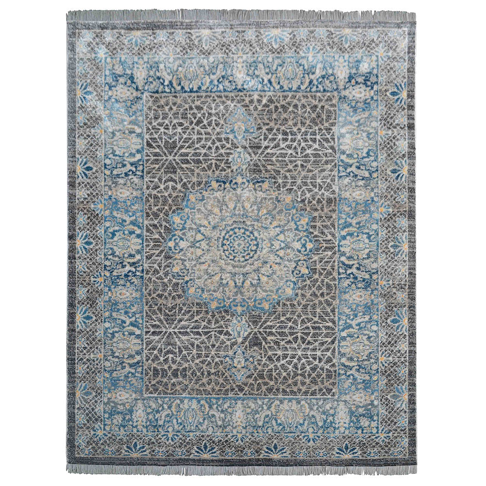 Blue medallion Machine Woven Crossweave Polyester Area Rug