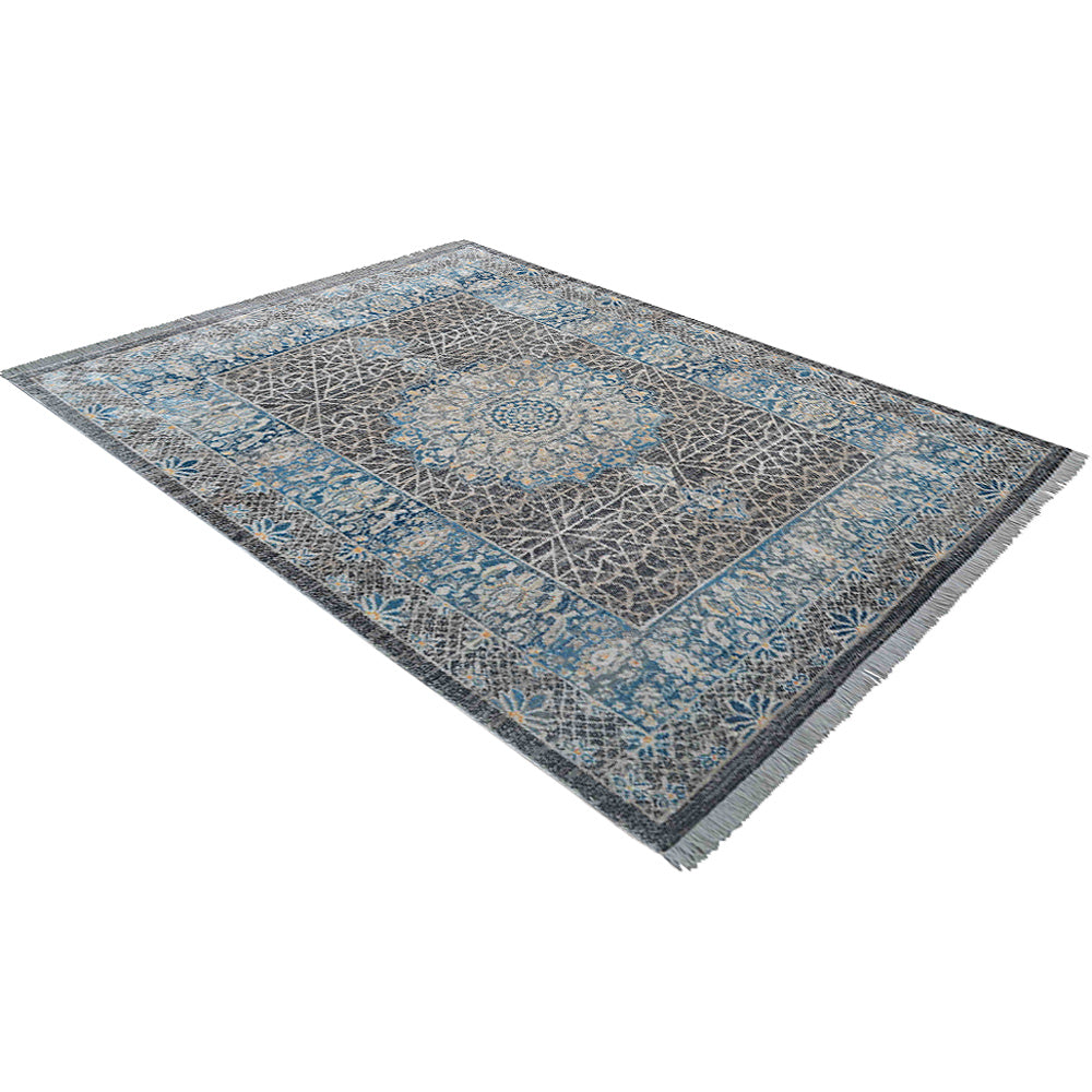 Blue medallion Machine Woven Crossweave Polyester Area Rug