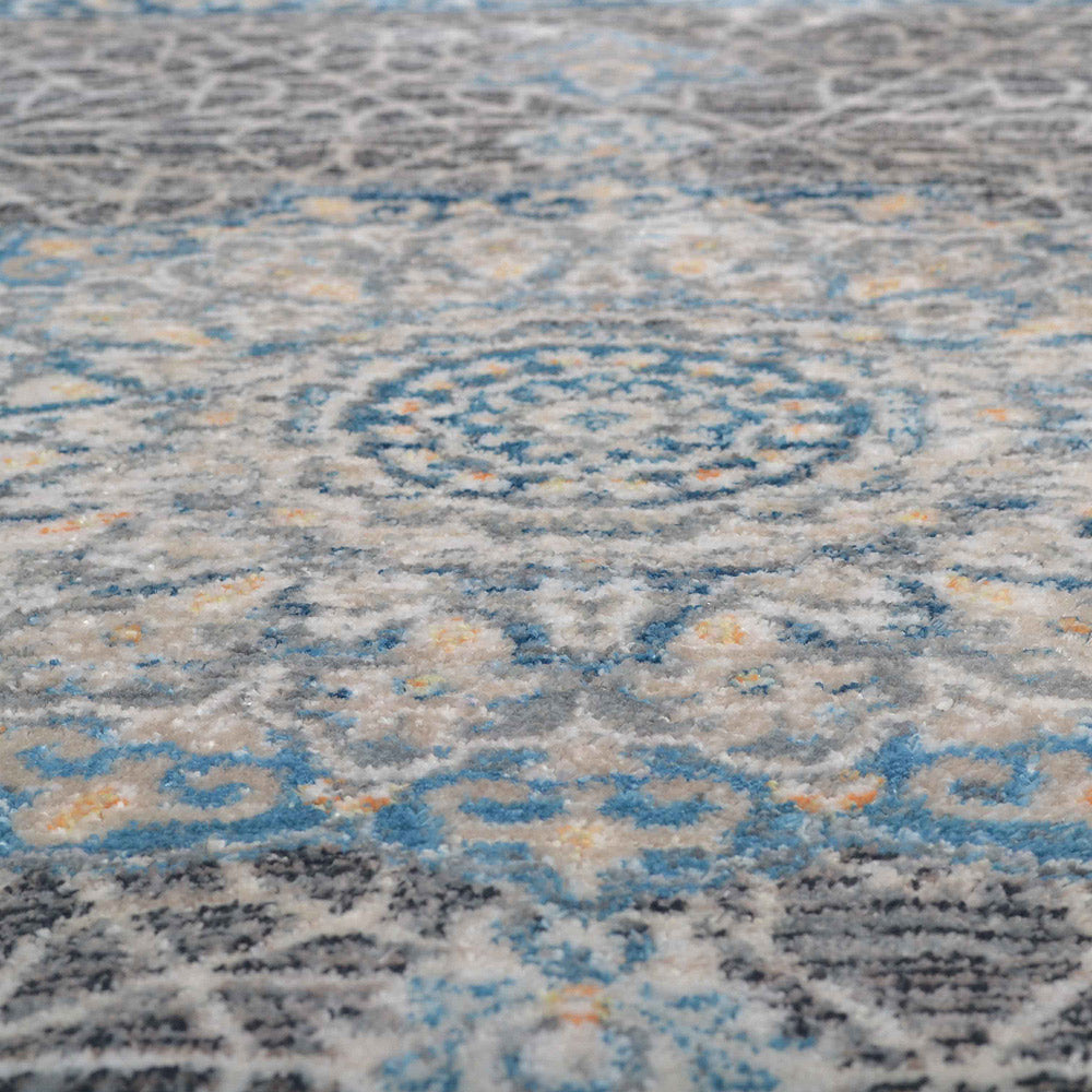 Blue medallion Machine Woven Crossweave Polyester Area Rug