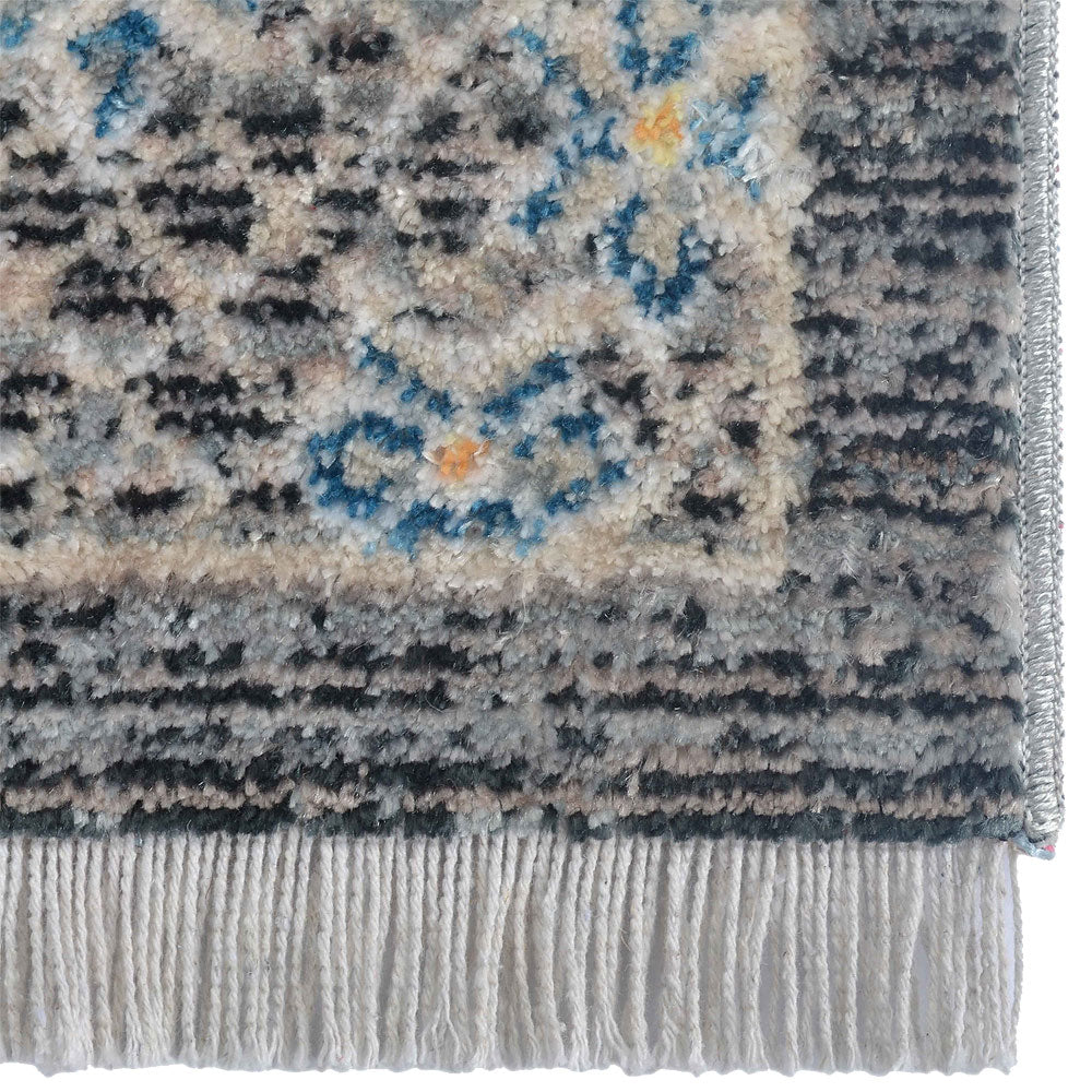 Blue medallion Machine Woven Crossweave Polyester Area Rug