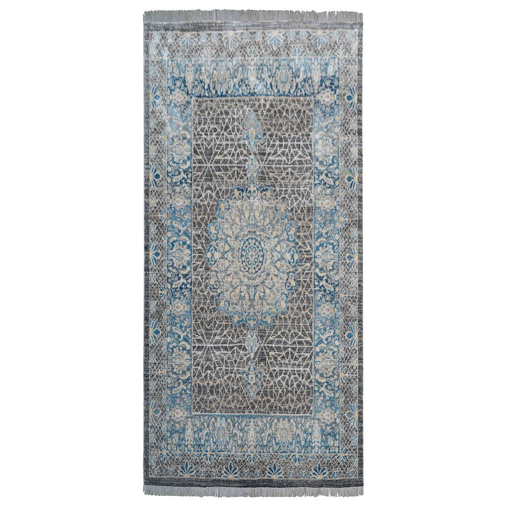 Blue medallion Machine Woven Crossweave Polyester Area Rug