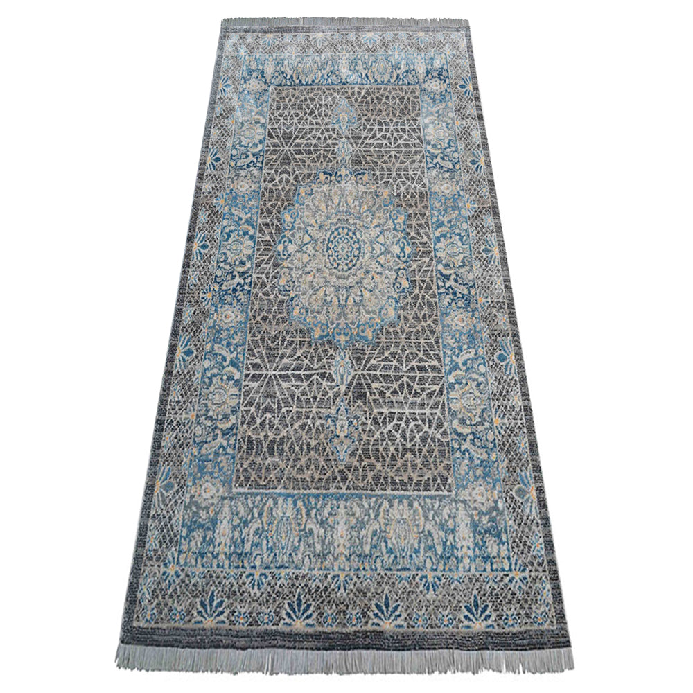 Blue medallion Machine Woven Crossweave Polyester Area Rug