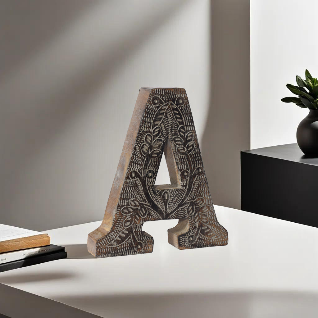 Rustic Textured Mango Wood Letters(A to Z) & Number(0 to 9) Block