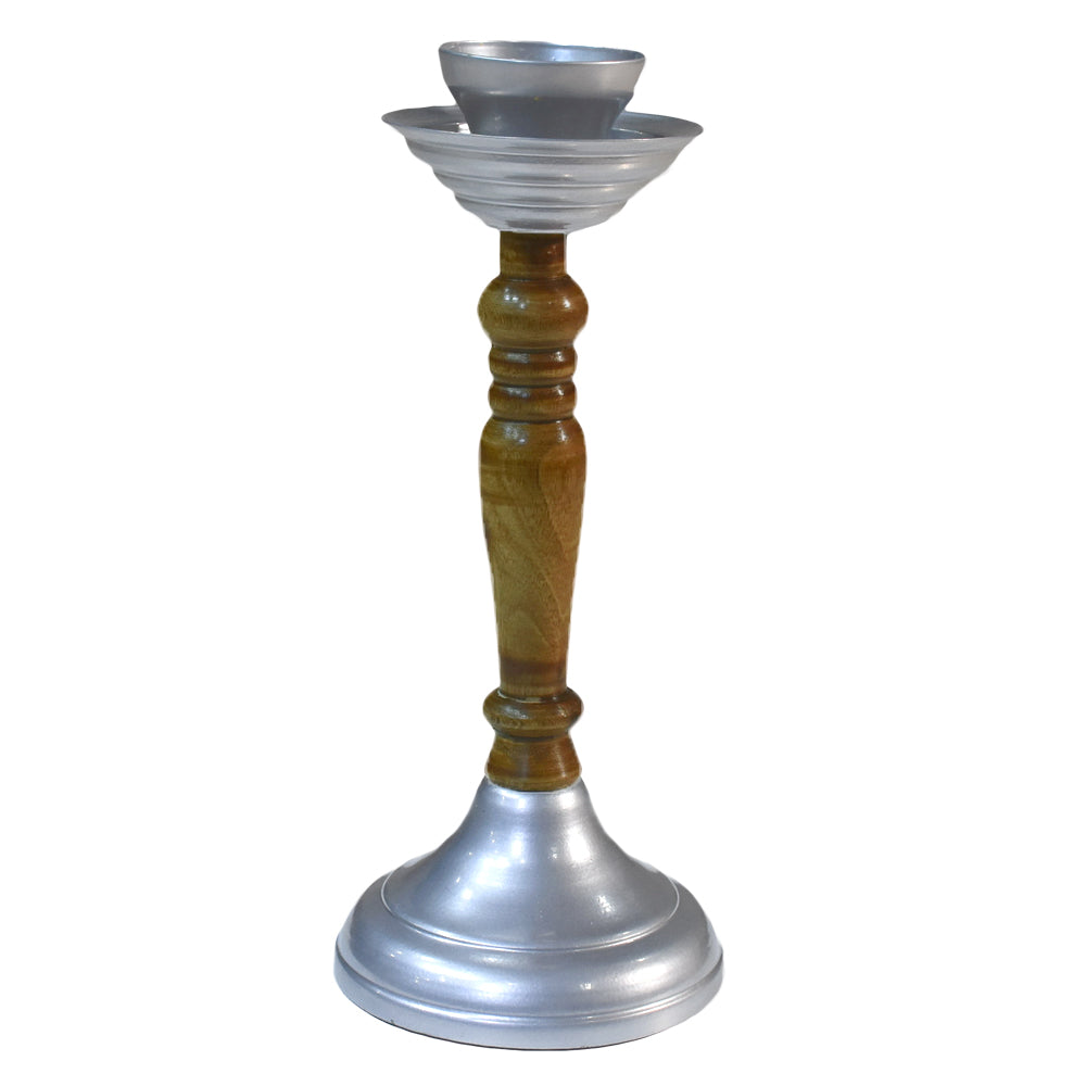 Fusion Silver Pillar Candle Holder