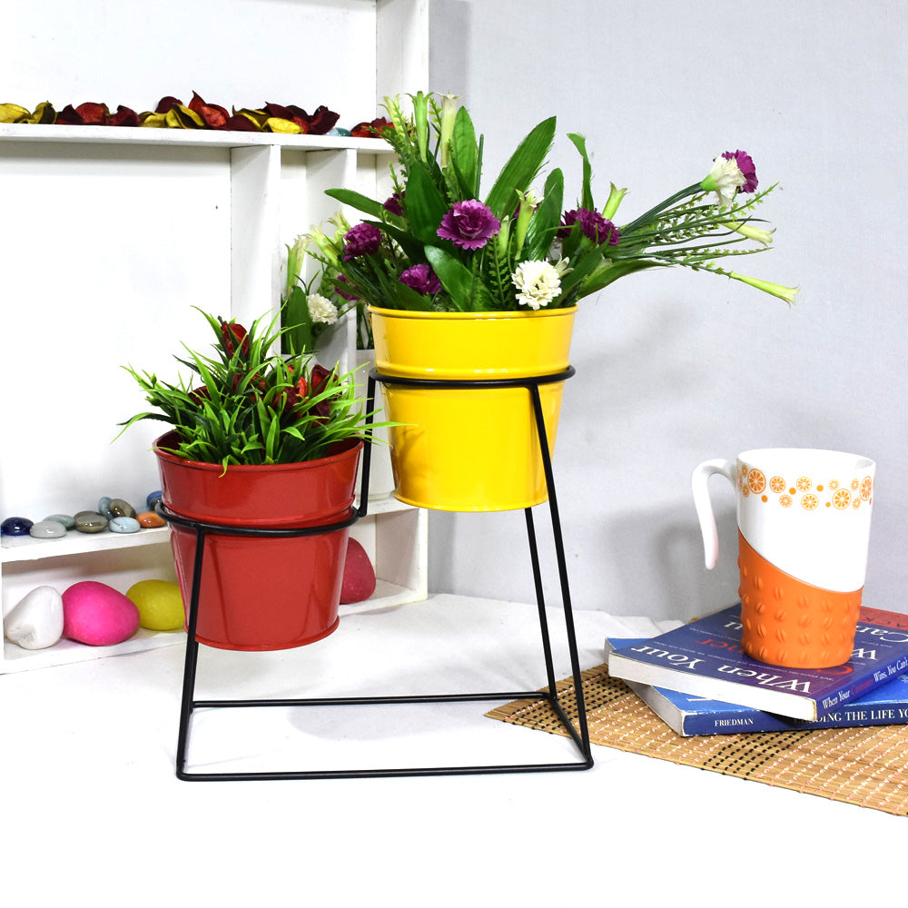 Red & Yellow Iron Pot Planter