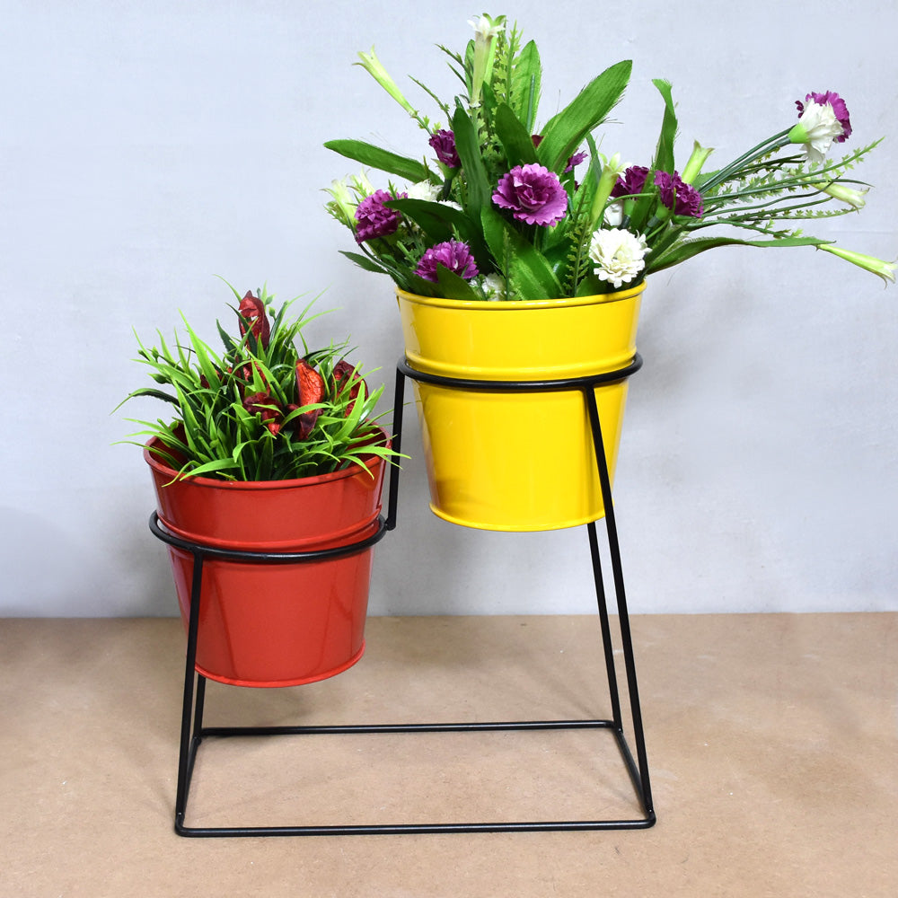 Red & Yellow Iron Pot Planter